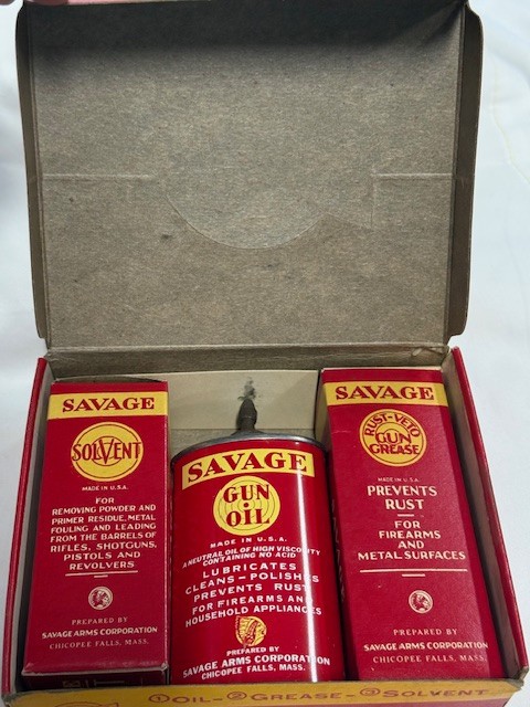 Savage Arms Gun Cleaning Kit Oil Tin RustVeto Gun Grease Solvent 3pk Vintage LOT