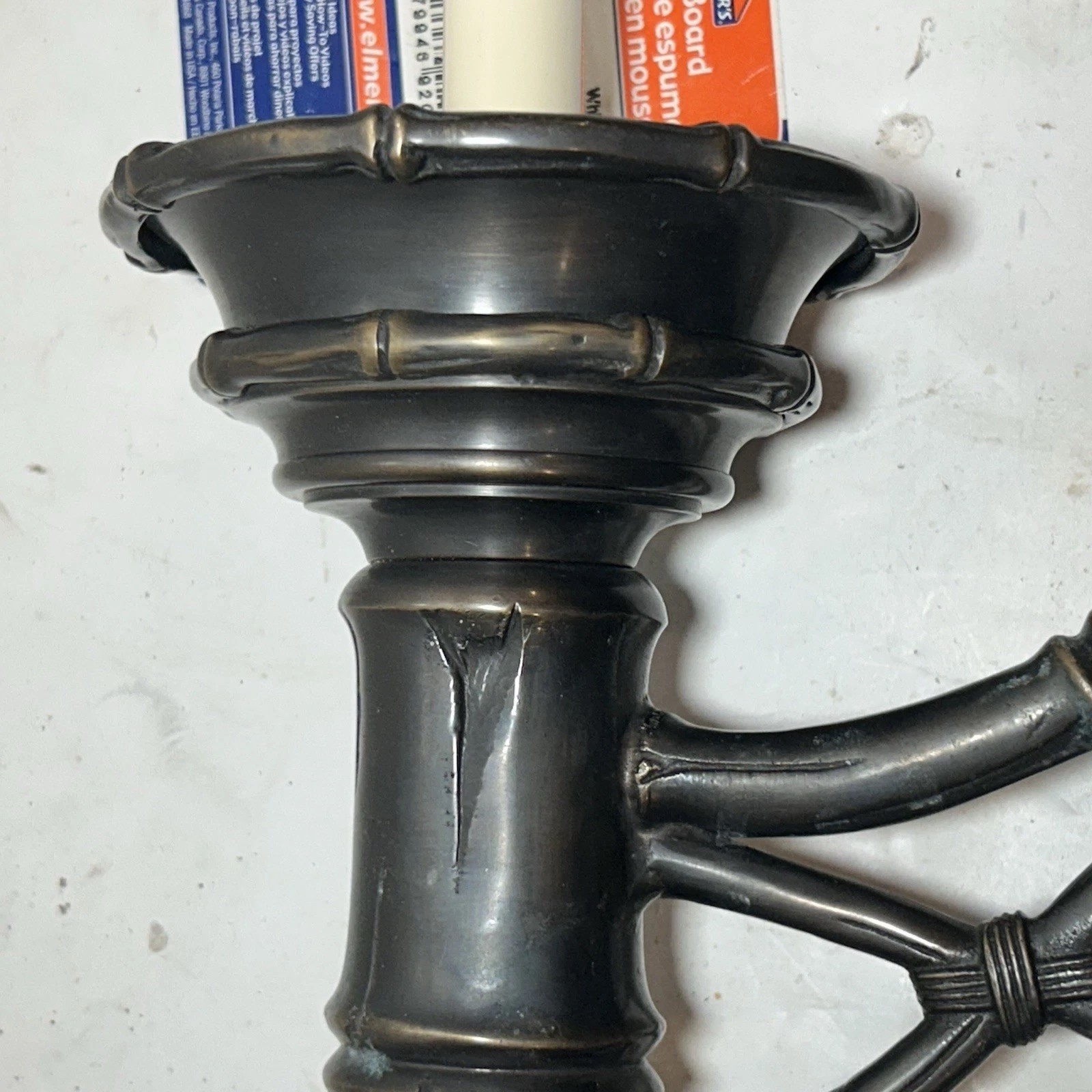 PAIR Vintage Decorative Arts Inc HUGE 31.75” Bronze / Brass Bamboo Wall Sconces