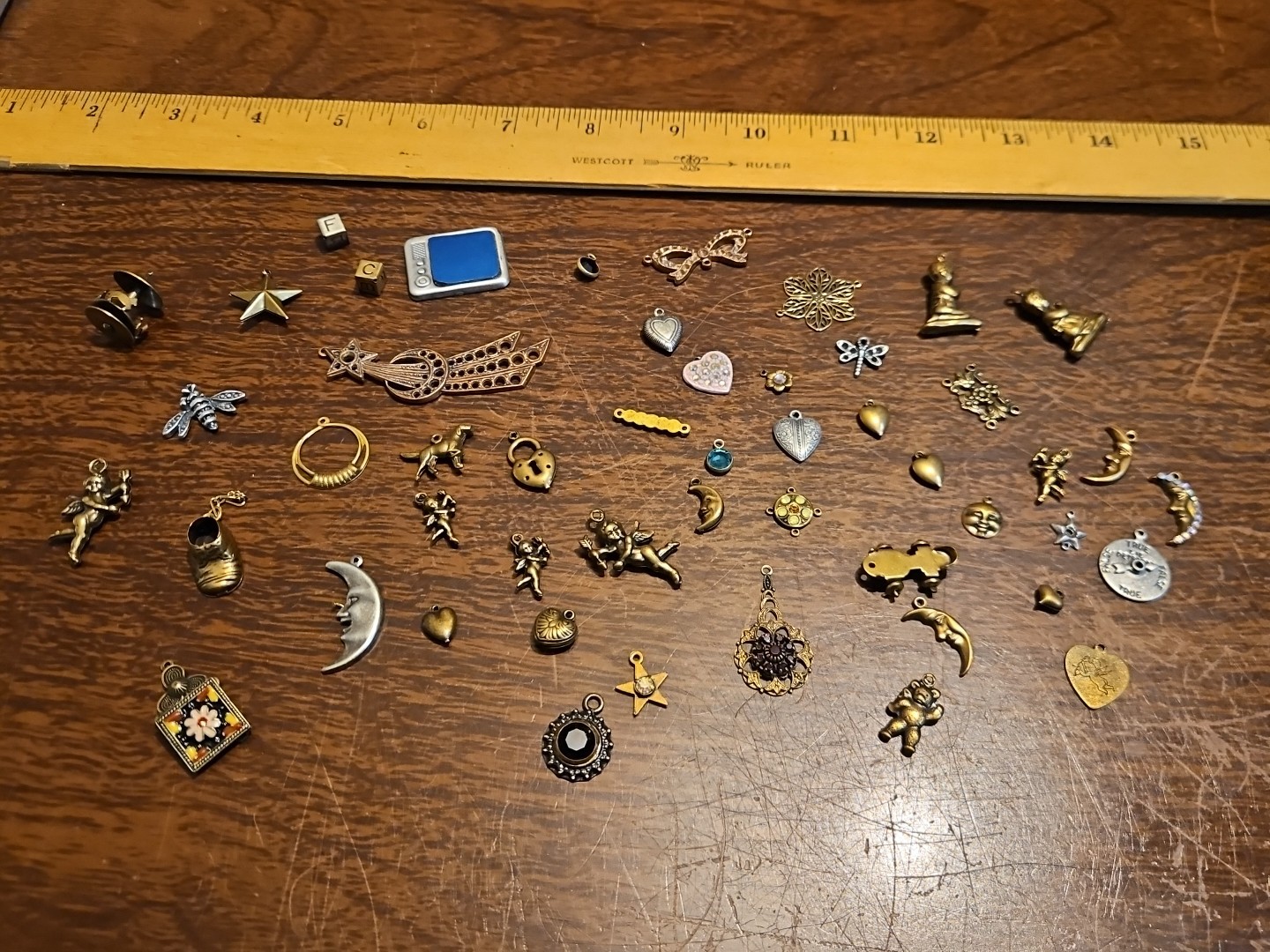 Lot Of 50 Mixed Parts Pcs France Vintage 60s Brass Stampings Findings Jewelry 10