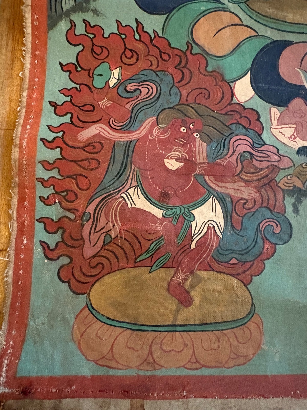 Mahakala Tibetian Thangka Painting on fabric - early 20th Century 28" x 19"