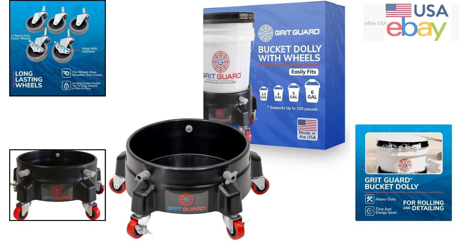 Spill Containment Bucket Dolly with 5 Swivel Wheels and Locking Feature
