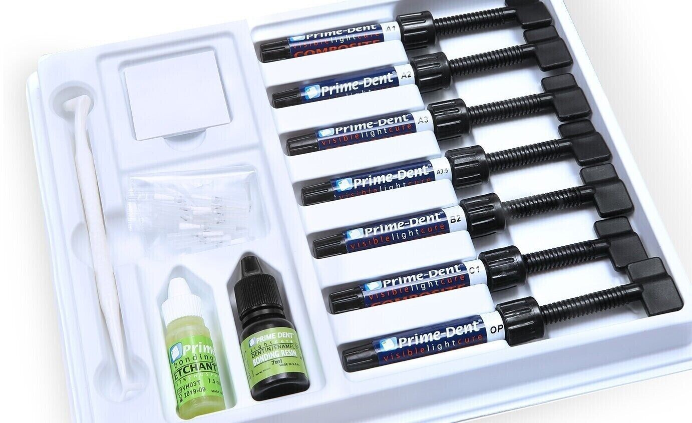 Prime Dent Visible Light Cure Hybrid Composite 7 Syringe Kit