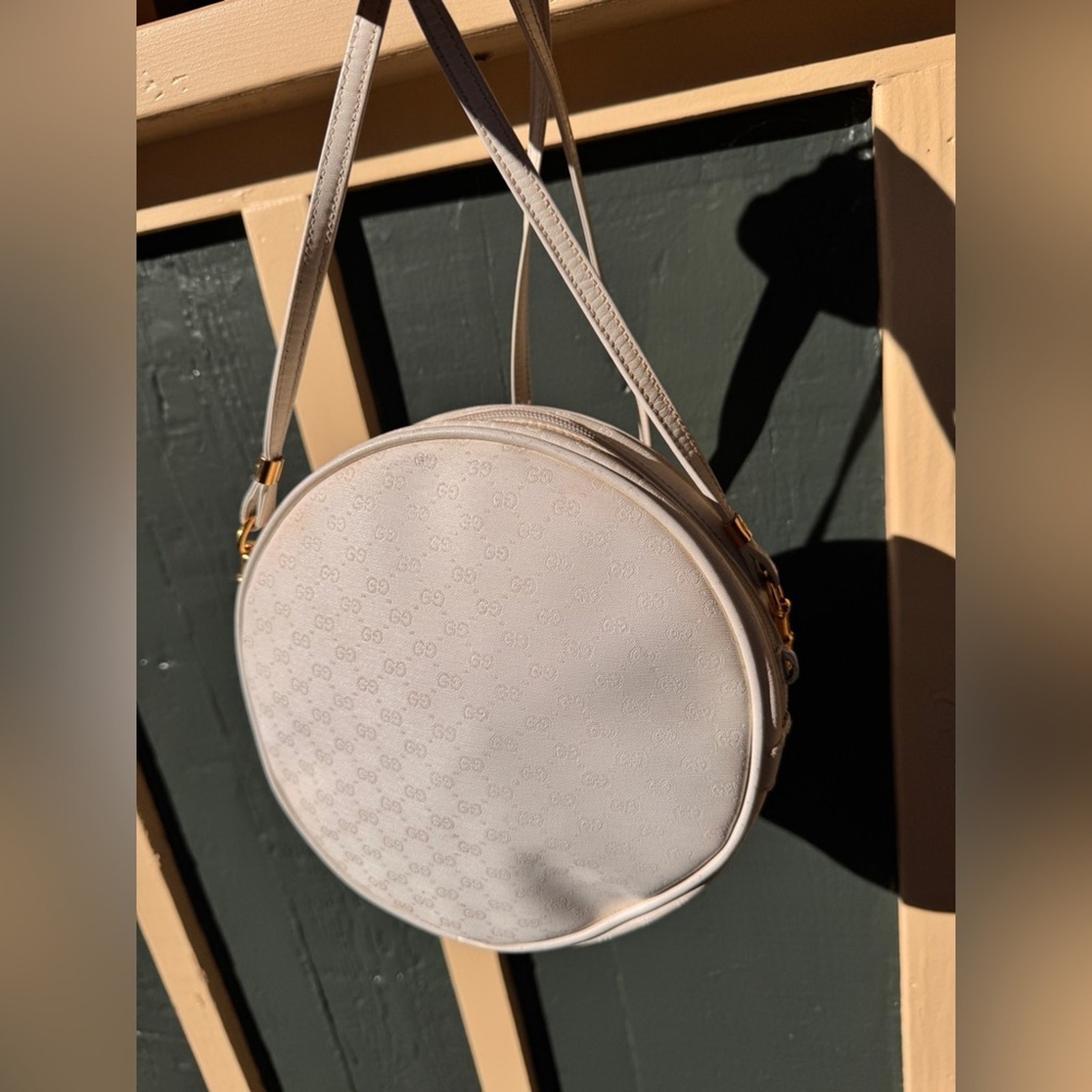 80s Vintage White Gucci Micro GG Canteen Bag