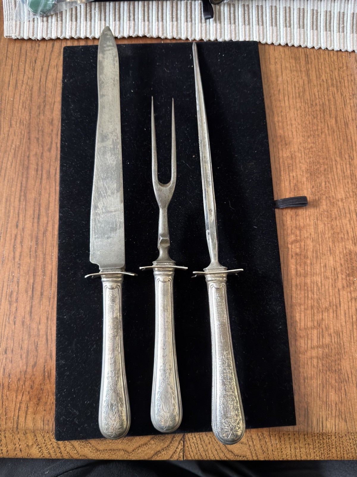 Sterling Silver Carving Knife Fork And Honer Antique Victorian Sandringham ?