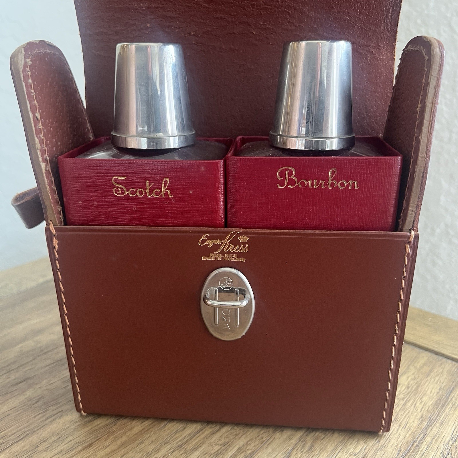 Vintage Enger Kress Leather Travel Bar Set MCM Mad Men Era Bourbon & Scotch