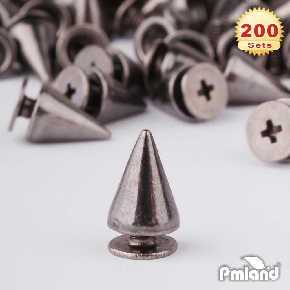 200 Sets 9.5mm Dark Brass Metal Gun Cone Spikes Screwback Studs Rivets Punk