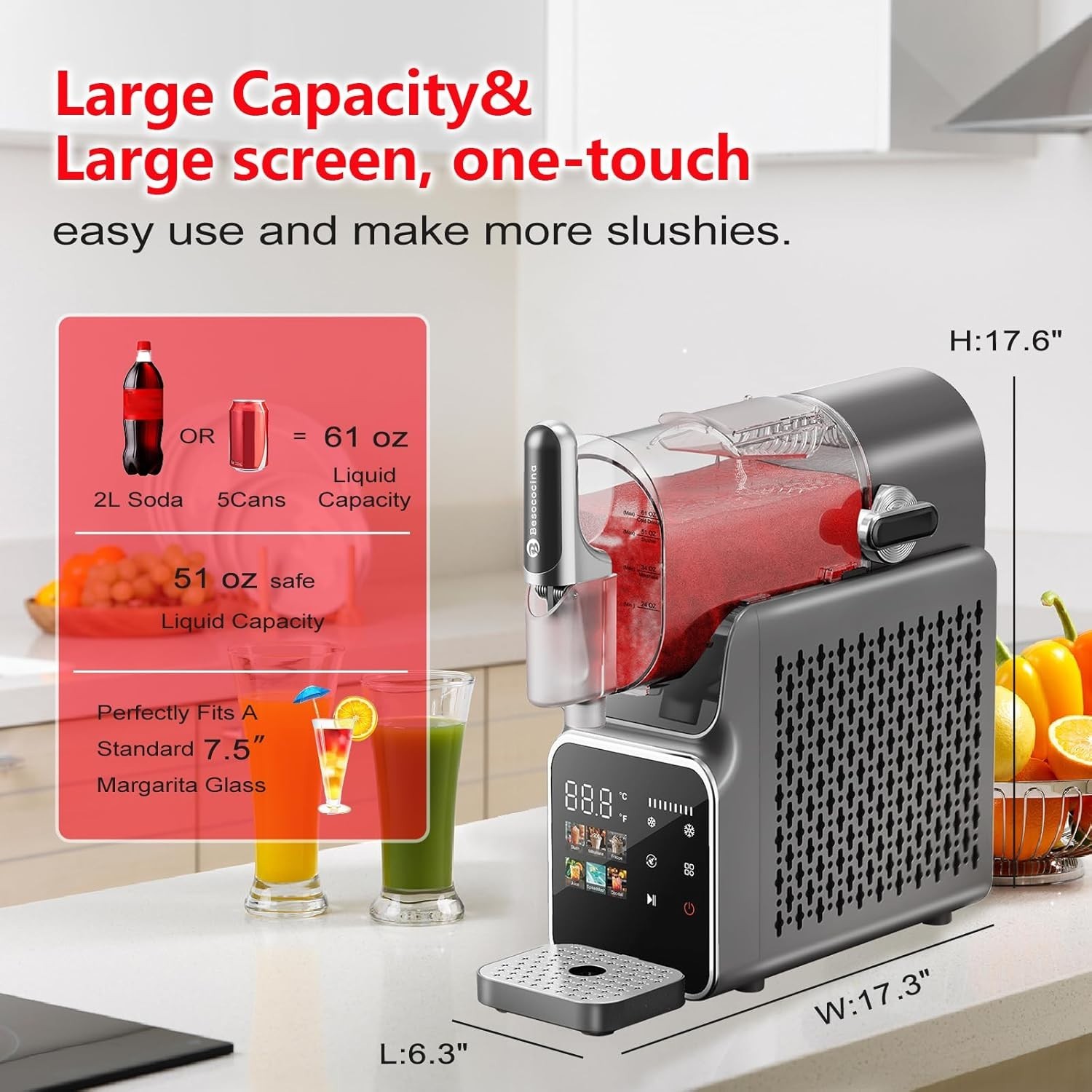 Slushie Machine 84oz, Slushy Machine for Home, Frozen Drink Machine 6.5-Inches