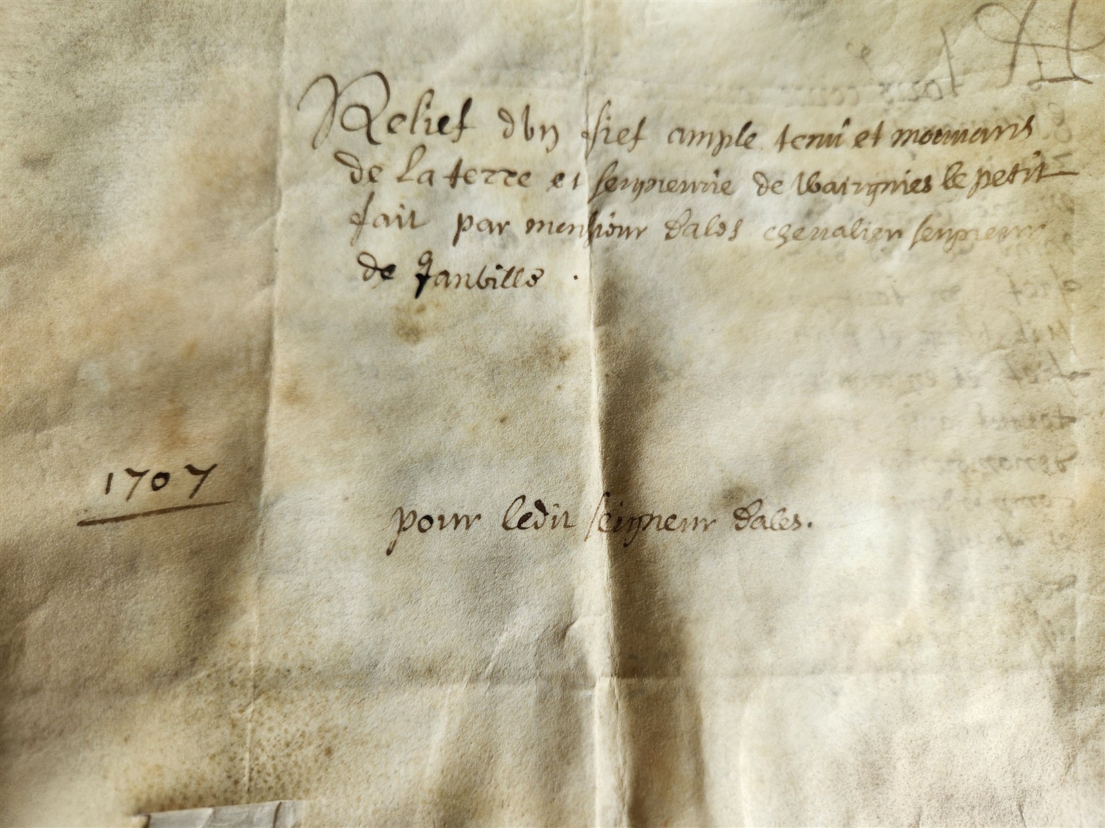 1707 MANUSCRIPT on VELLUM ANTIQUE LEGAL DOCUMENT w/ WAX SEALS in French