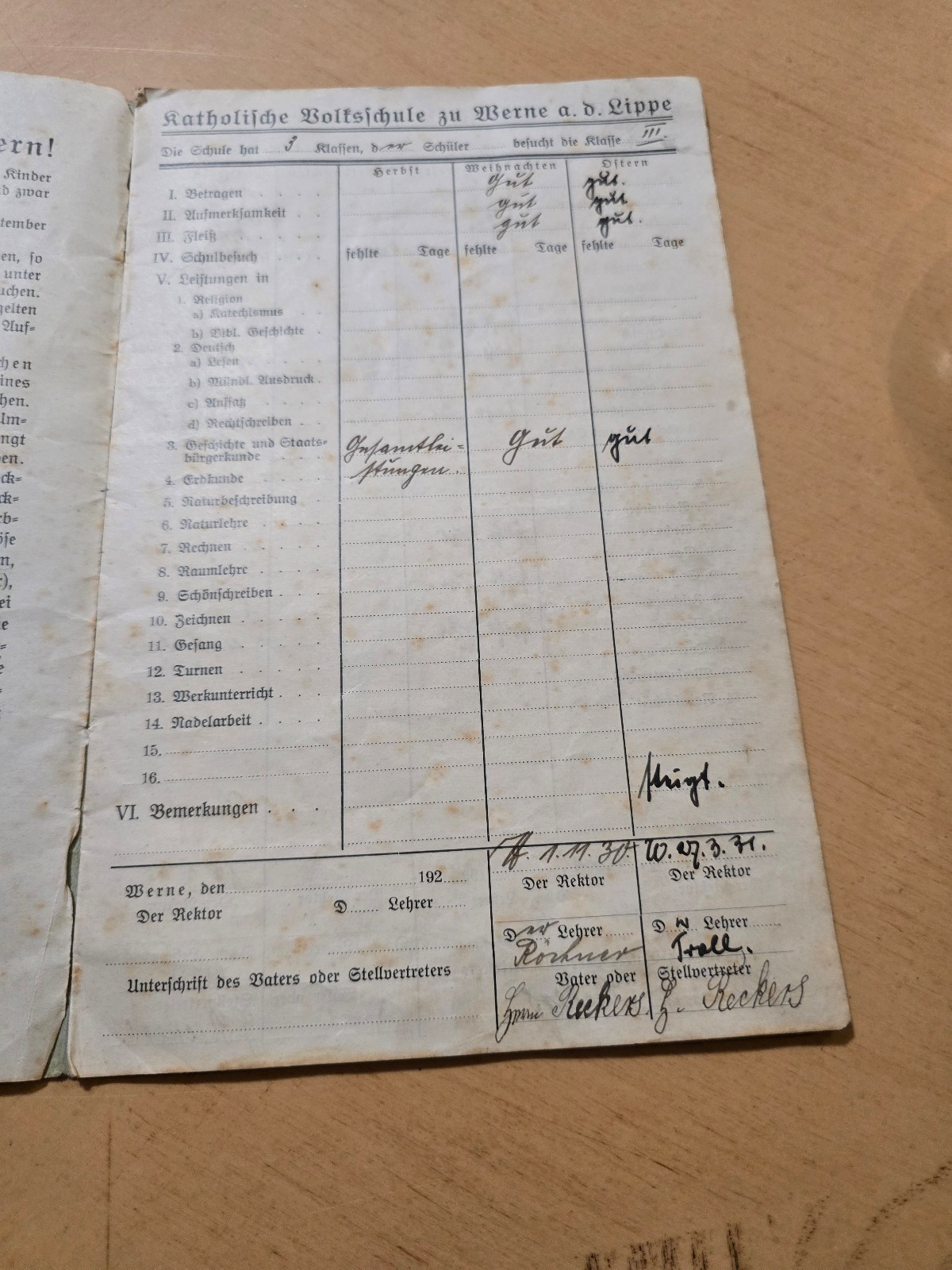 1930–1937 Third Reich Jugend German School Report Book Zeugnis Heft Wilhelm Reck