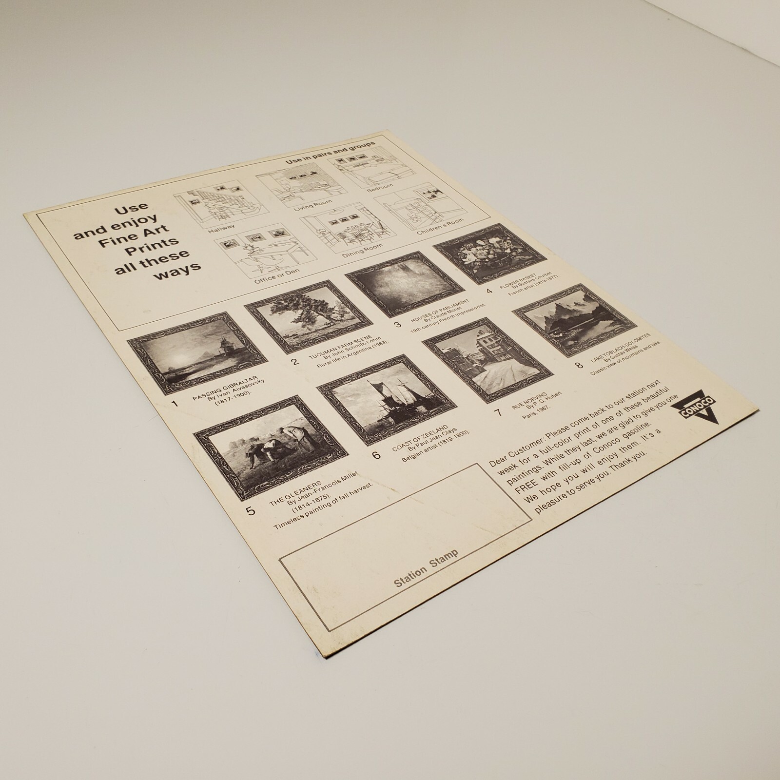 Vtg Conoco Gasoline Customer Appreciation 10"x8" Fine Art Print "Flower Basket"