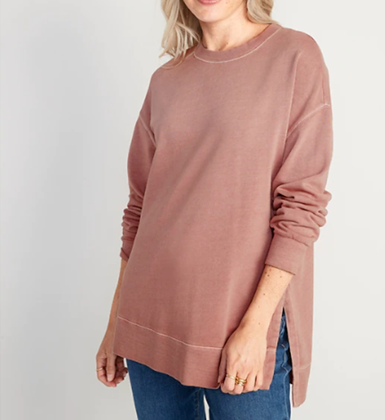 Old Nay Women Oversized Boyfriend Garment-Dyed Tunic Sweatshirt -F333