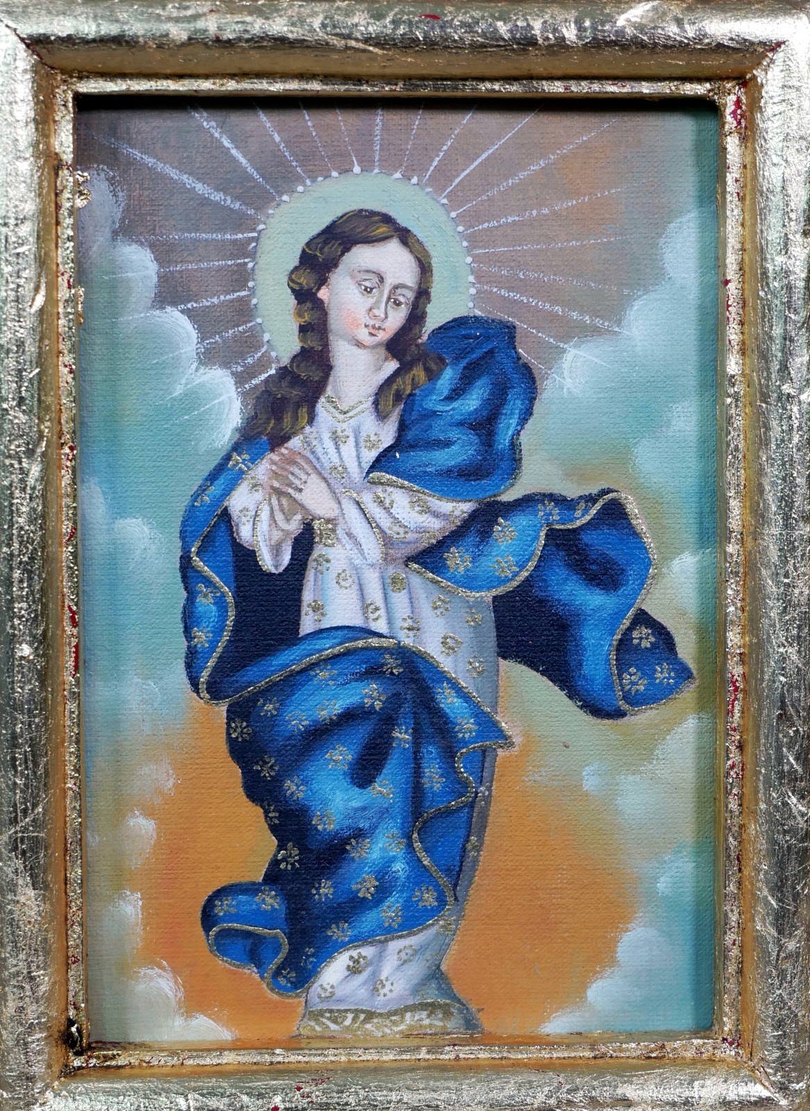 Virgin Immaculate Conception Retablo Milagros Original Painting Mexican Folk Art