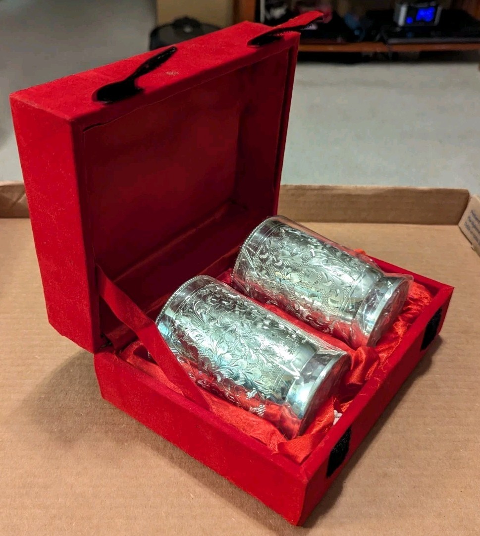 Vtg India Silverplate Tumblers Cups Unmarked Set Of 2 New In Box