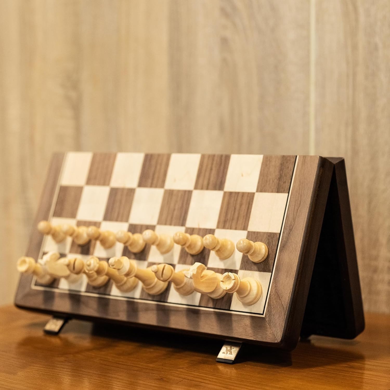 15" Magnetic Wooden Chess Set – Handmade Staunton Pieces, Folding Travel Board