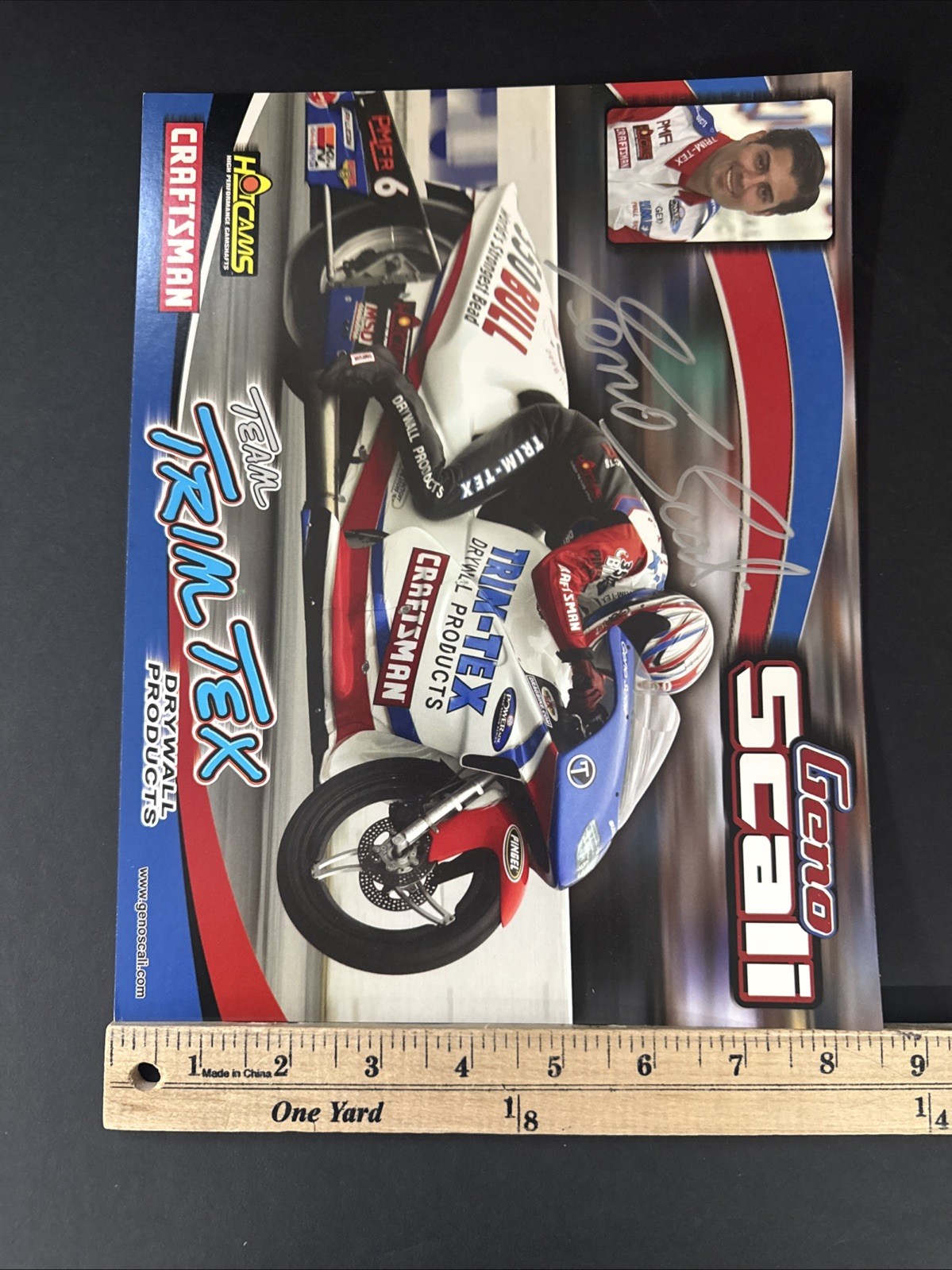 Geno Scali Autographed Racing Card Handout NHRA Pro Stock Motorcycle Trim-Tex