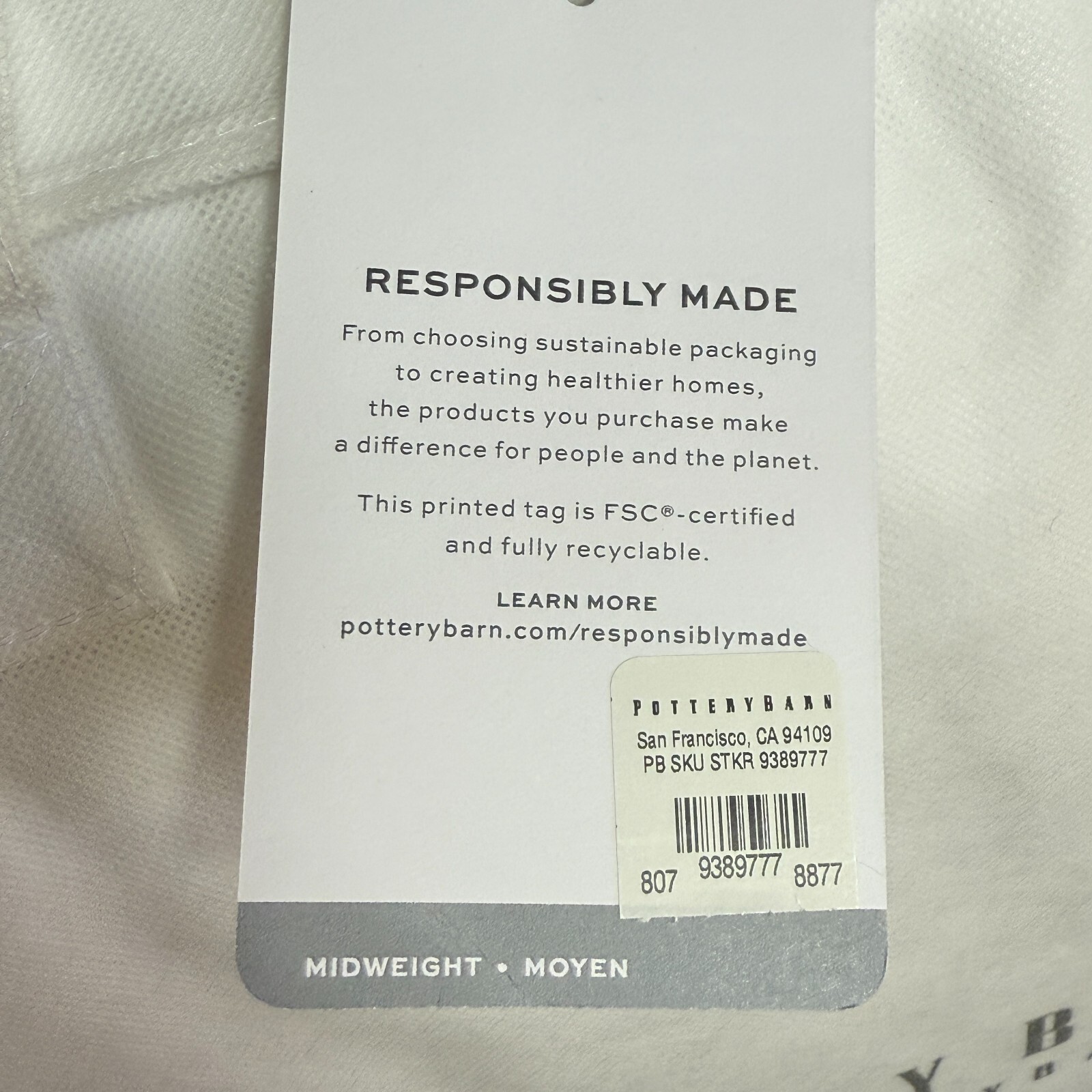 POTTERY BARN MICROMAX LUXE FULL/QUEEN DUVET INSERT MIDWEIGHT AAFA CERTIFIED