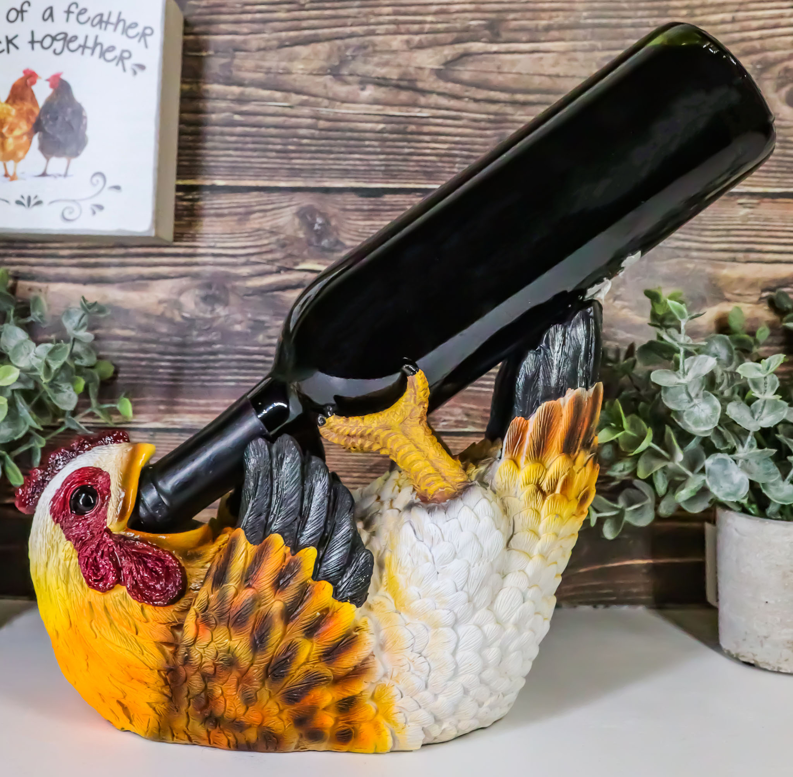 Country Farm Drunken Hen Chicken Wine Holder Bottle Caddy Figurine 9.75" Long