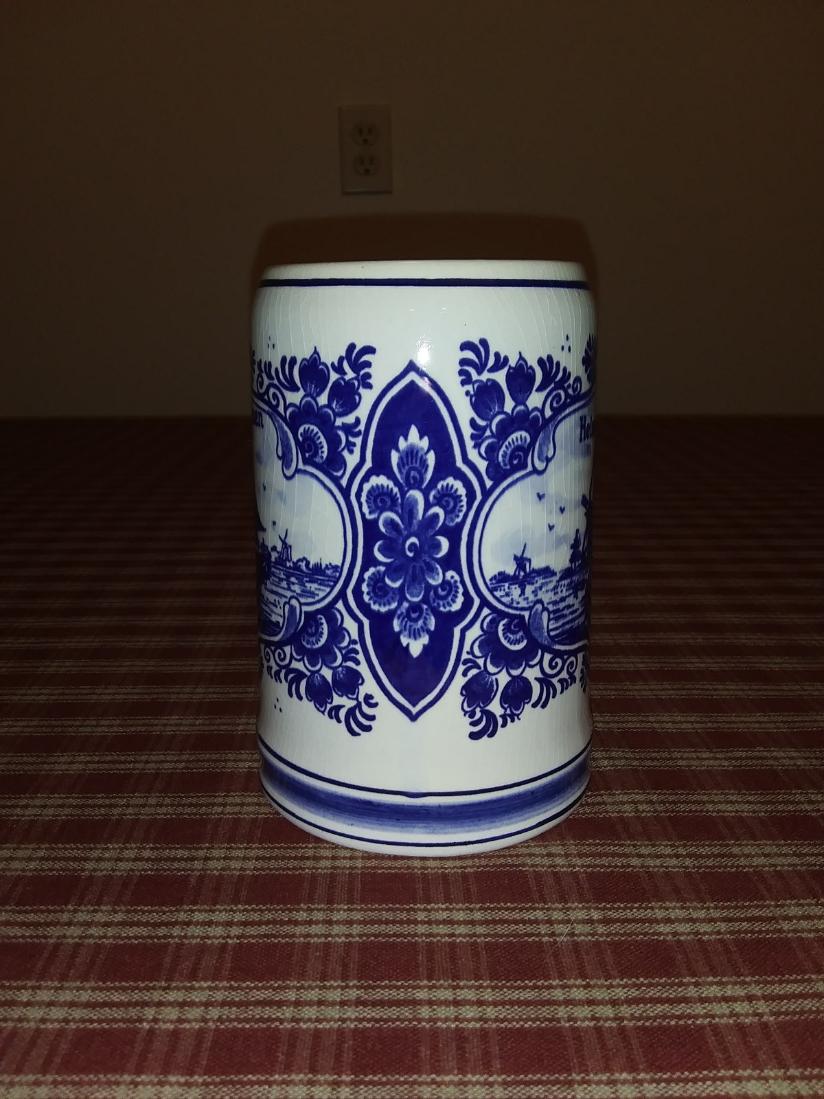 Vintage Heineken Blue Delfts Hand Painted Beer Stein Mug Holland Windmill Boat