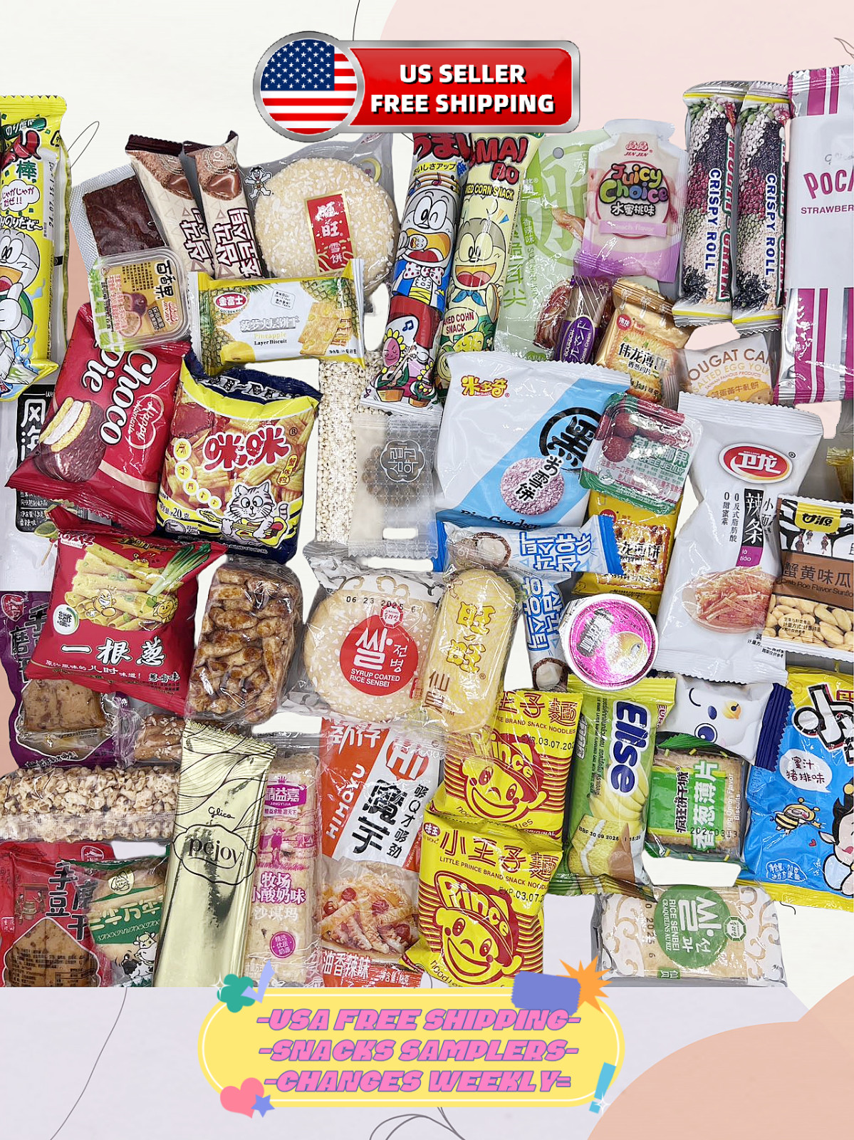 45 Piece Variety Asian Snack Box Japanese Korean Chinese, Fun Asian Treats