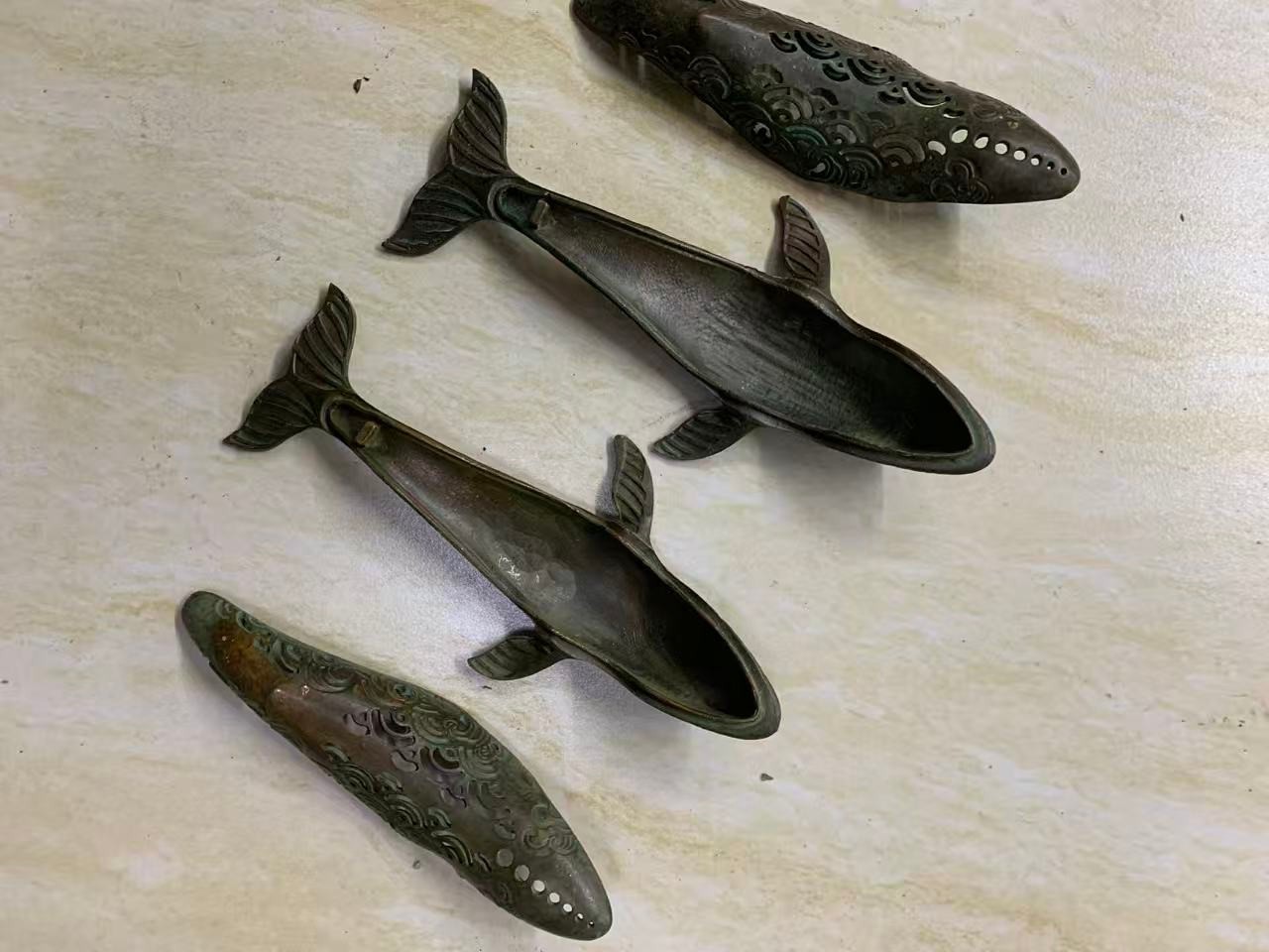 2Pcs 6.5 Inches Chinese Bronze Hand Made *Fish* Incense Burners