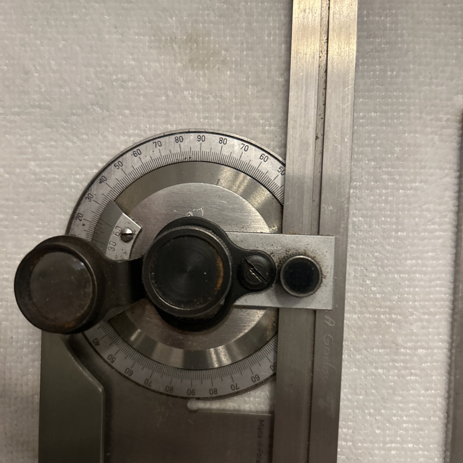 Vintage stainless steel Protractor VIN Machinists , Made in POLAND in case