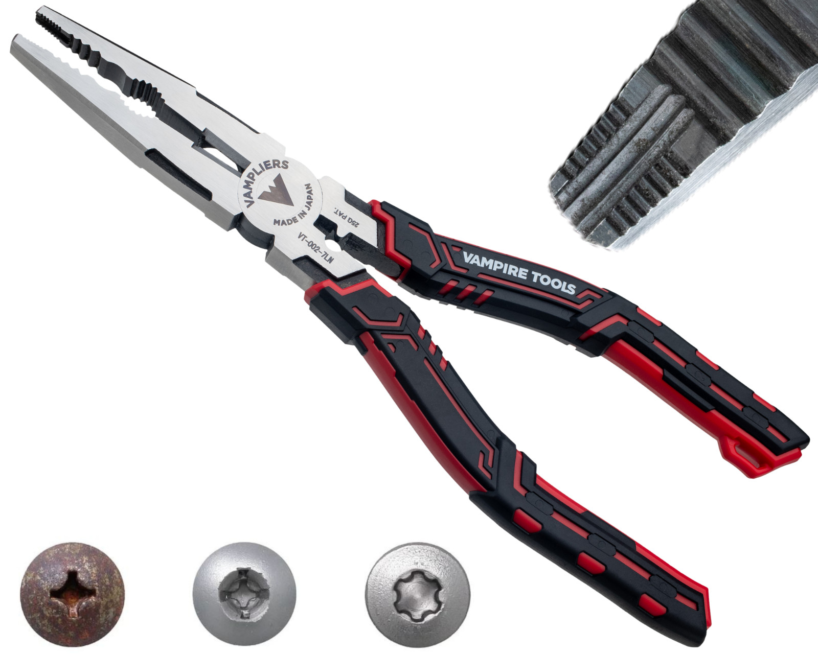 VAMPLIERS CAIMAN 7.5" Screw Extractor Long Nose Pliers W/ Crimper + Wire Cutter