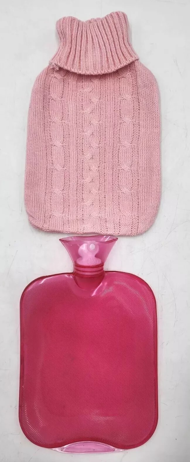 2L/2 Liter Pink Transparent Rubber Hot Water Bag/Bottle w/ Knit Sweater Cover