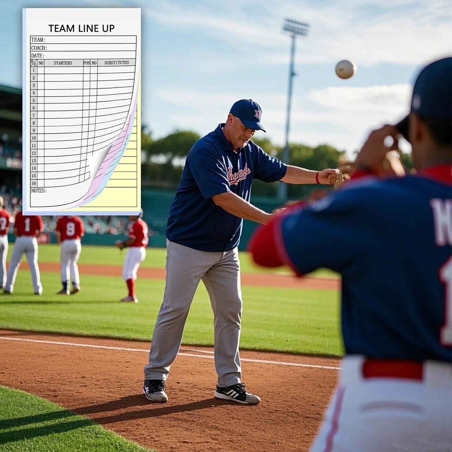 Baseball/Softball Lineup Cards, 4-Part Carbonless Copies with Tearing Line, 150