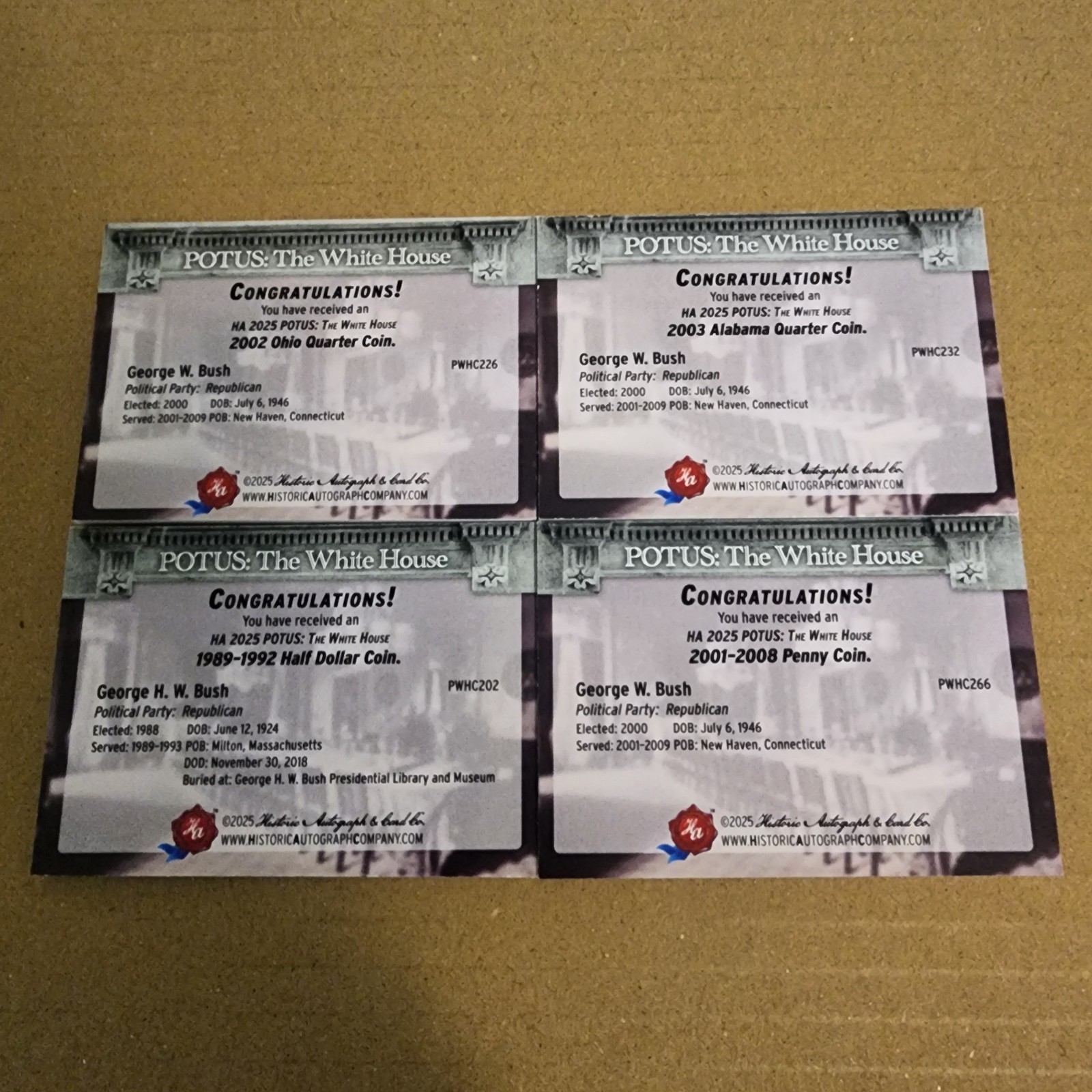 2025 POTUS The White House Lot Of 4 George Bush Coin Cards Low Print Run