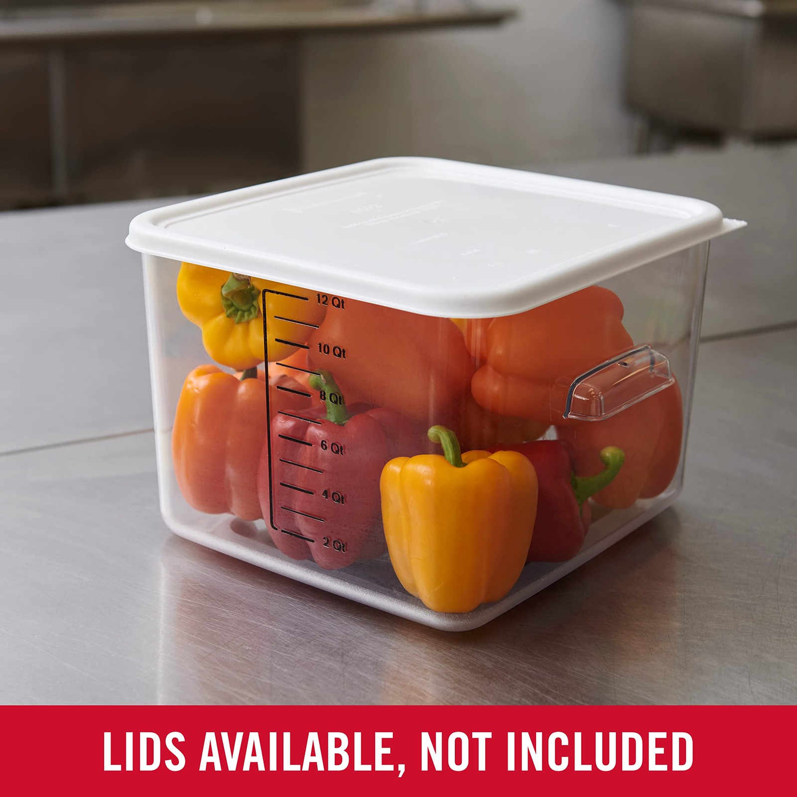 Commercial Products Space Saving Square Food Storage Container 12 Quart Clear...