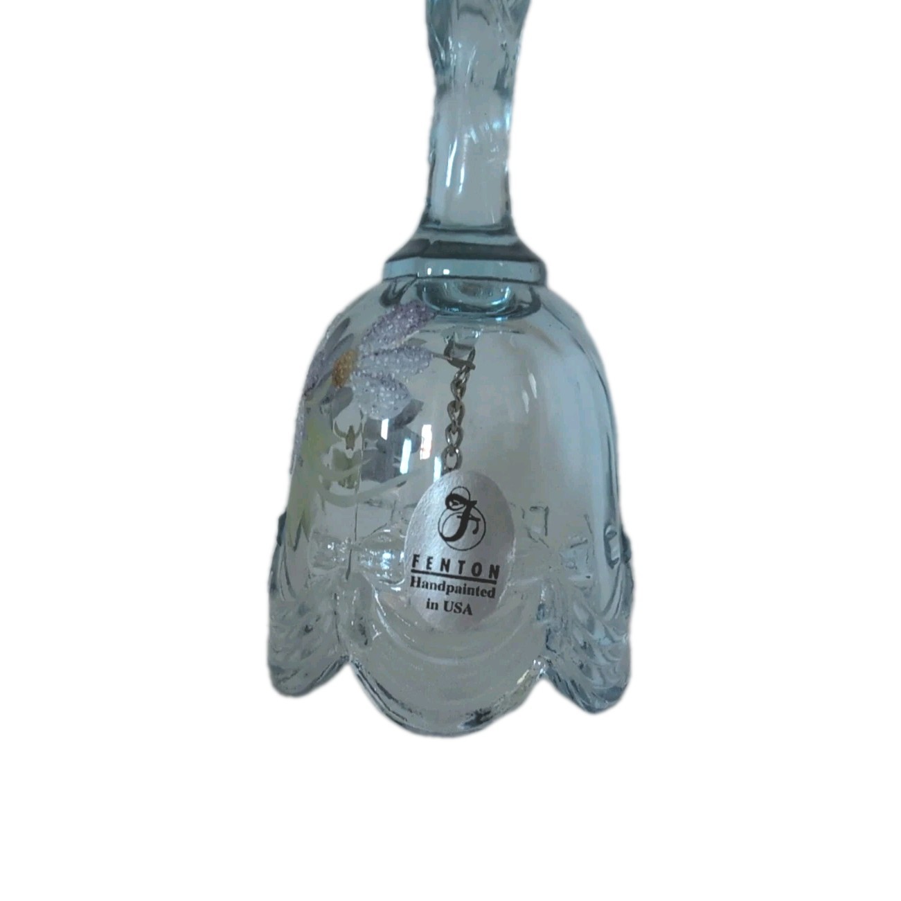 Vintage Fenton Bell Optic Glass Blue Hand Painted Flowers Signed