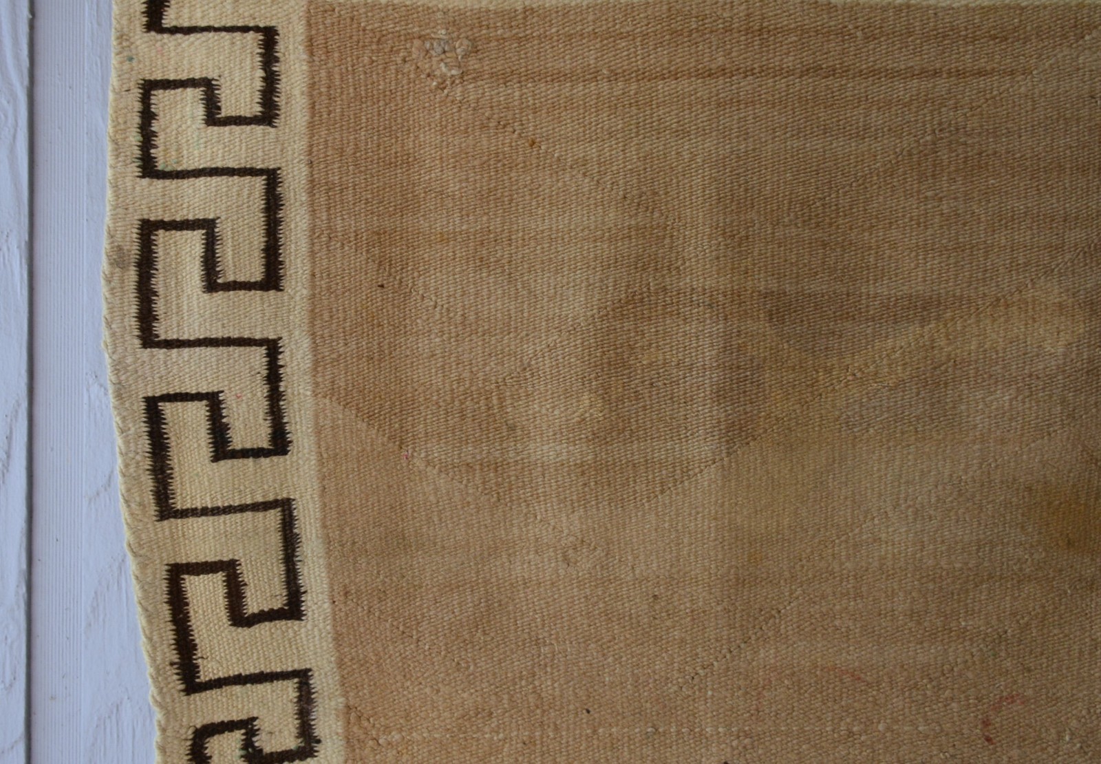 Rare Open Field Navajo Saddle Blanket Rug - Wide Greek Key Border - 28" x 31"