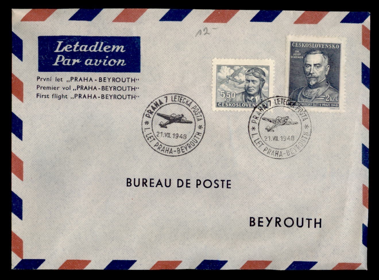 DR WHO 1948 CZECHOSLOVAKIA FIRST FLIGHT TO LEBANON w14270