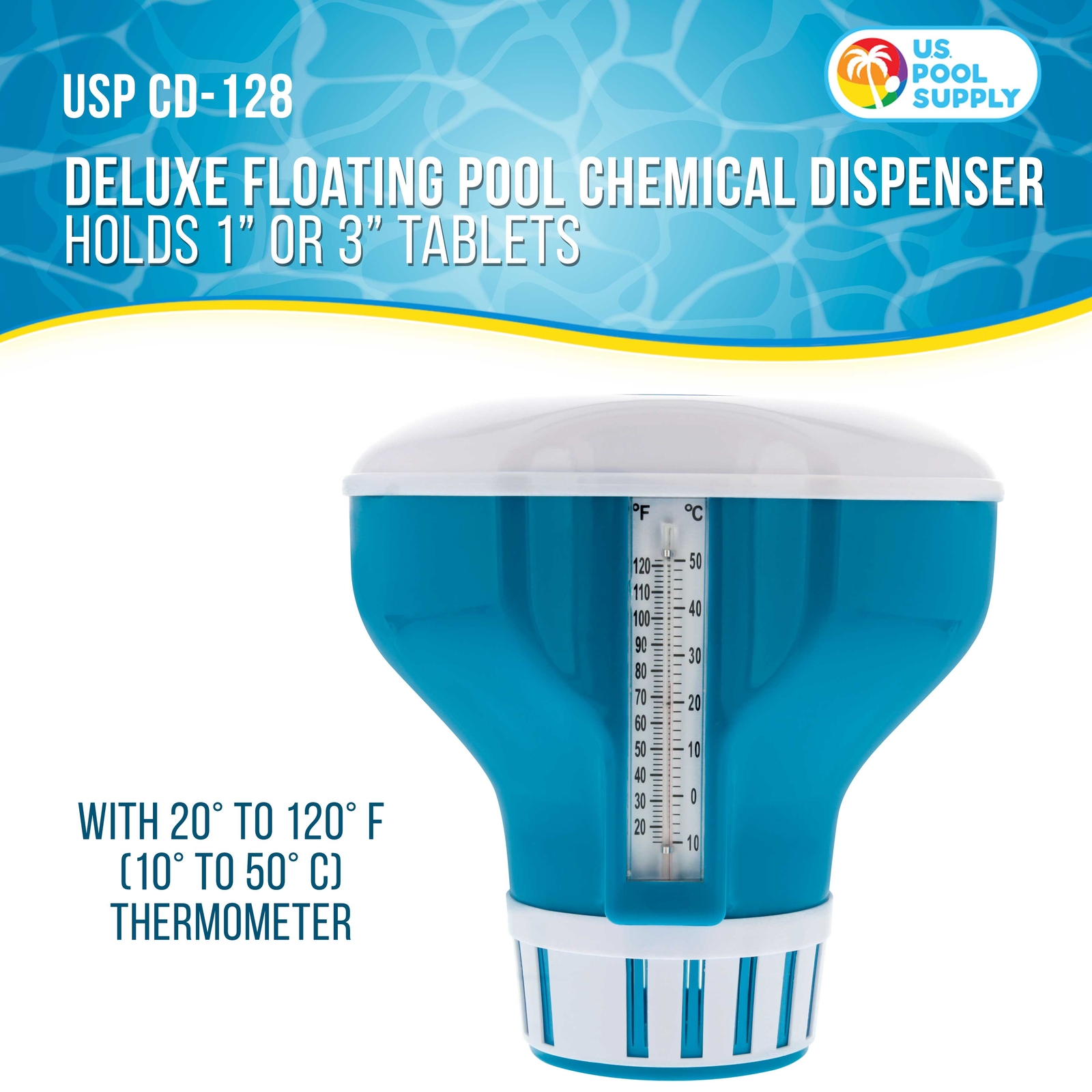 U.S. Pool Supply 7" Pool Floating Chlorine Chemical Dispenser with Thermometer
