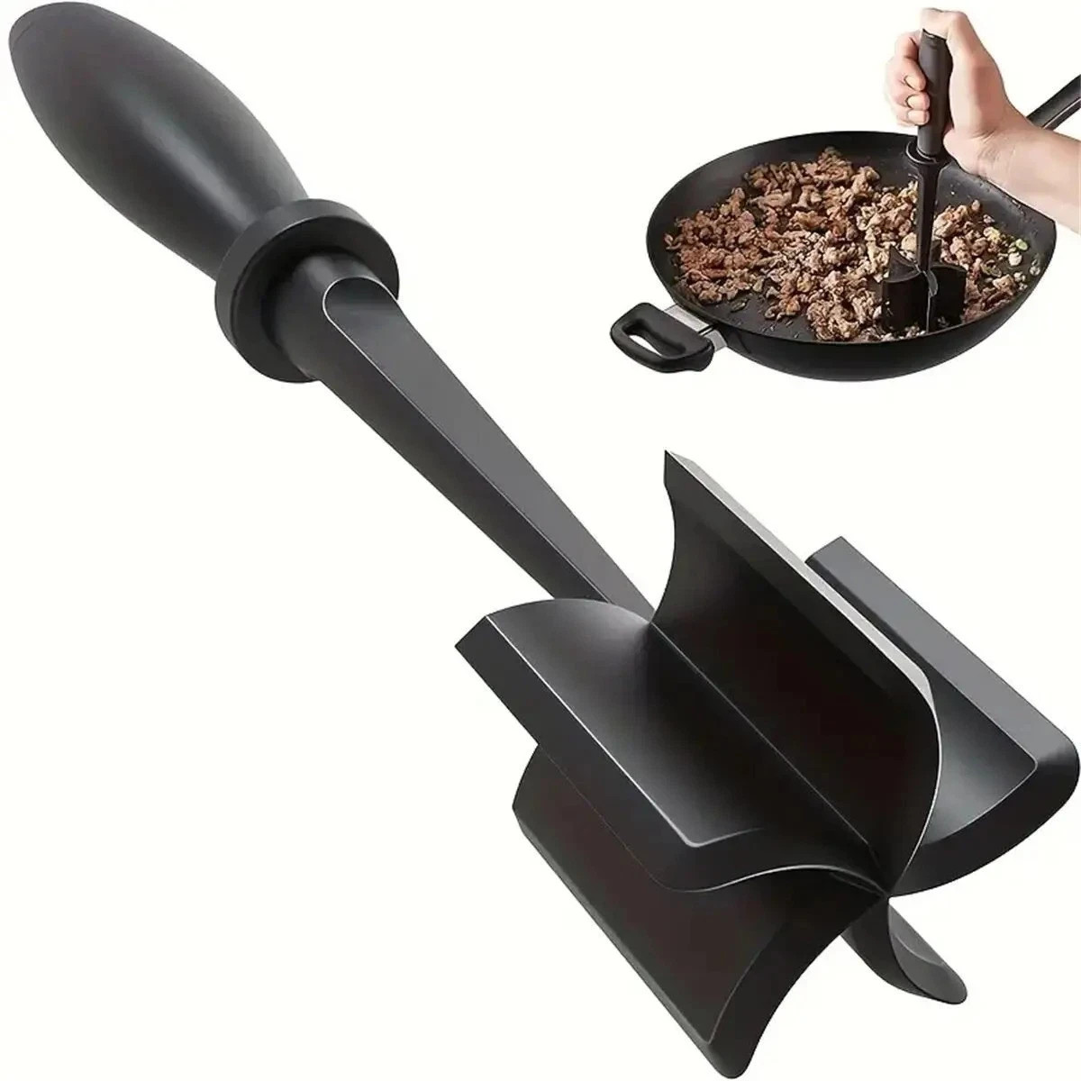 Pampered Chef Mix Chop Meat Chopper Black Nylon Crumble Mixer Masher