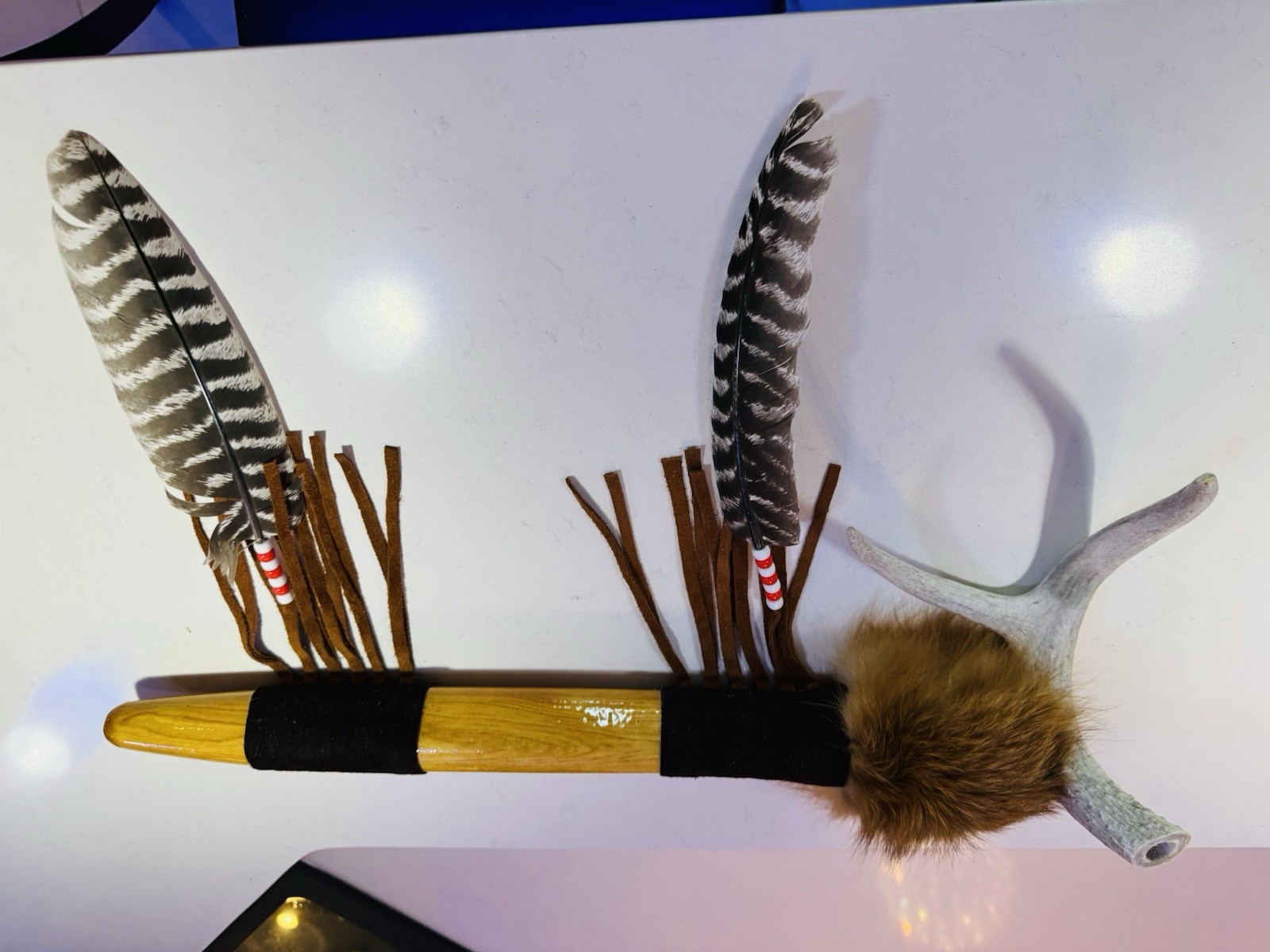 Native American Indian Deer Antler Peace pipe. By Enrolled Cherokee 24”