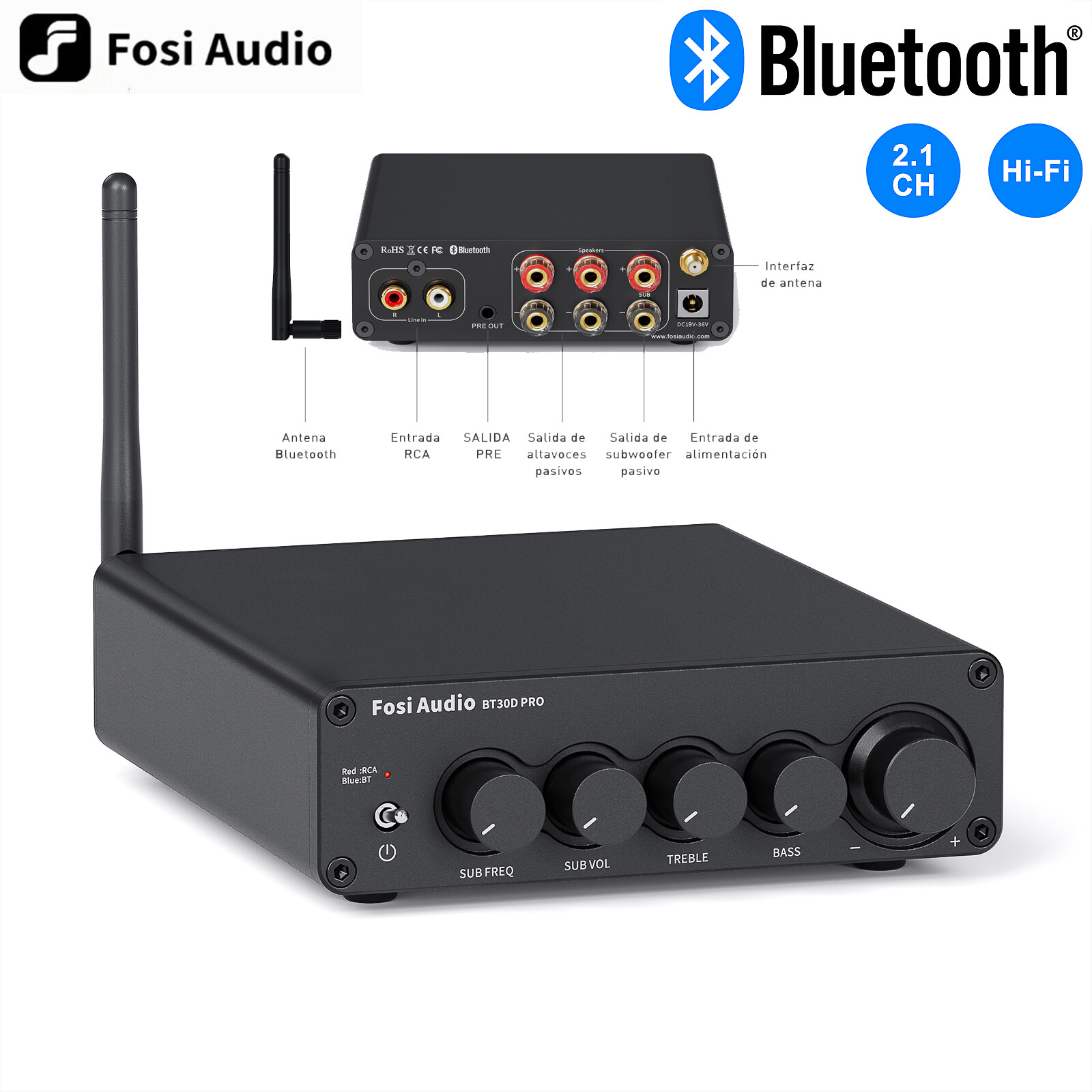 Fosi Audio BT30D PRO Bluetooth 5.0 2.1 Channel Receiver Amplifier Class D HiFi