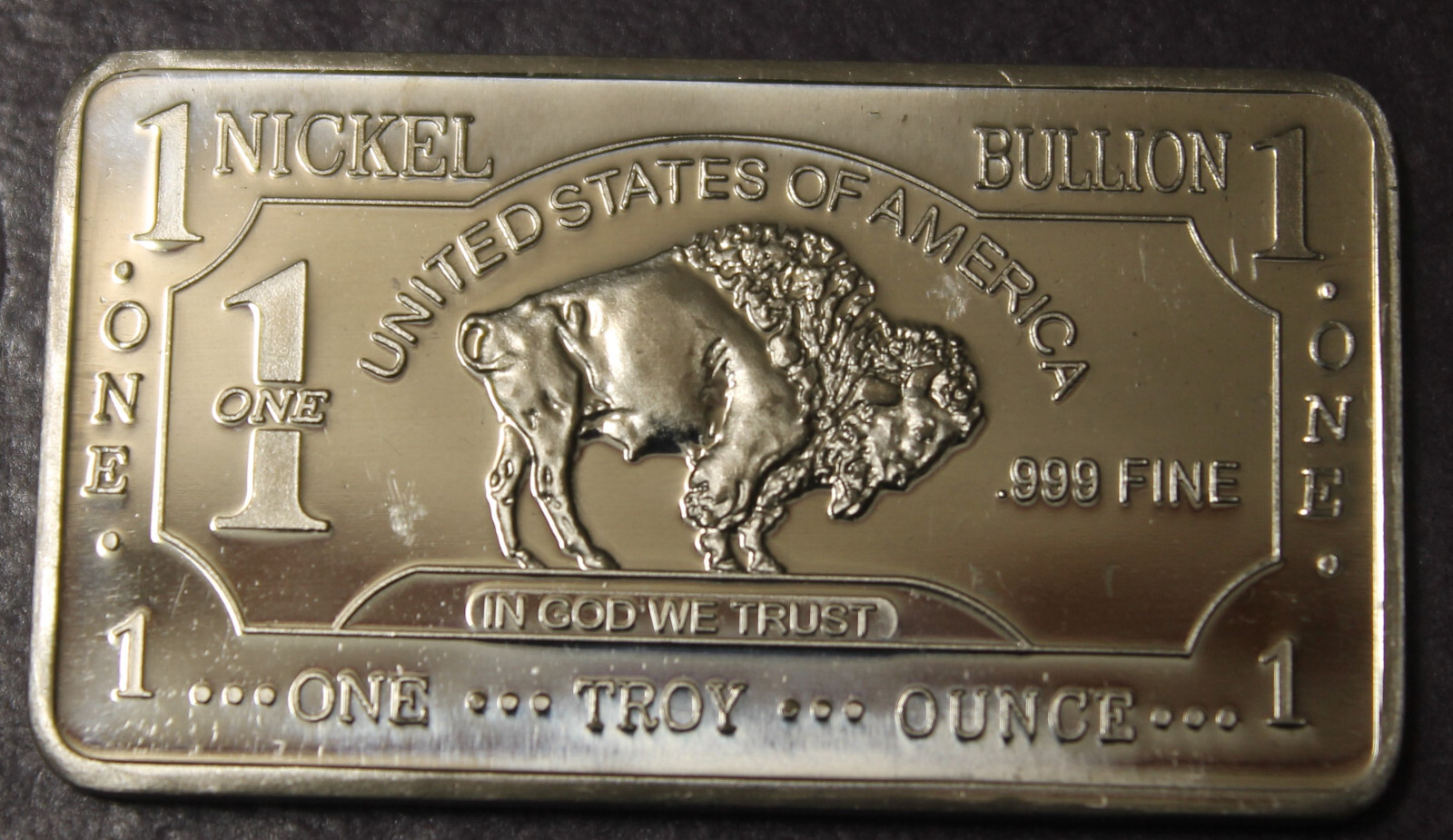1 One Troy Ounce Oz .999 Fine Nickel Bullion Bar....Ships from Ohio!!!!!!!