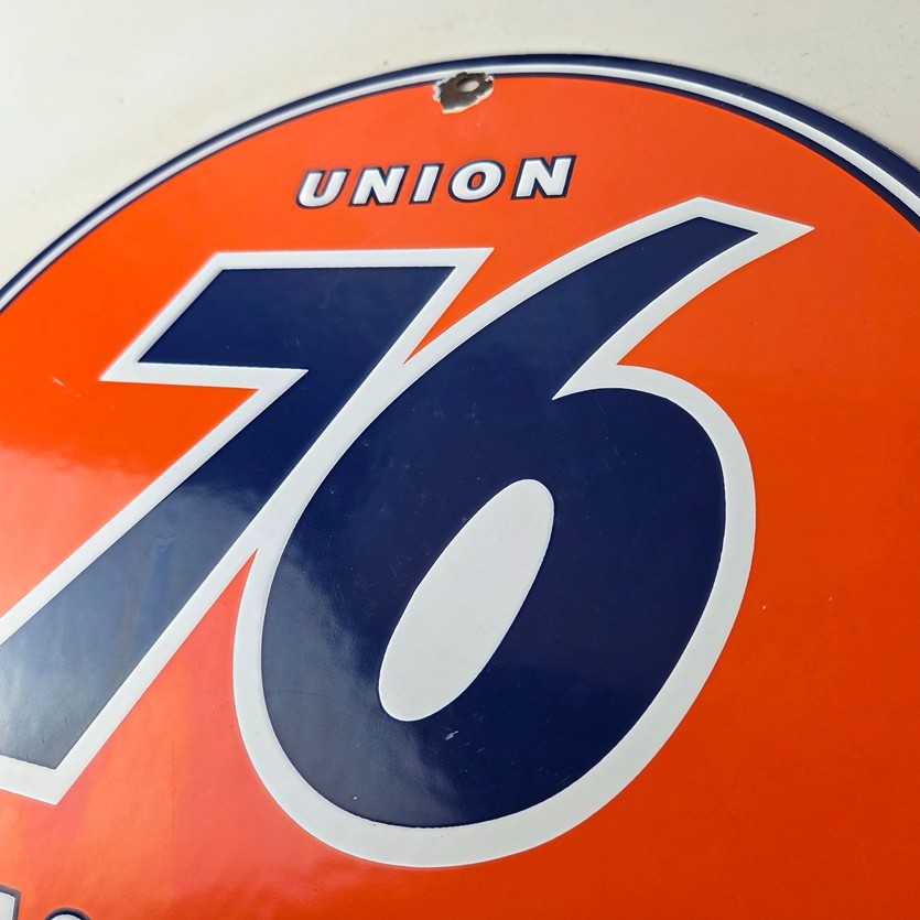 Vintage Union 76 Gasoline Sign - Porcelain Gas Motor Oil Service Pump Sign