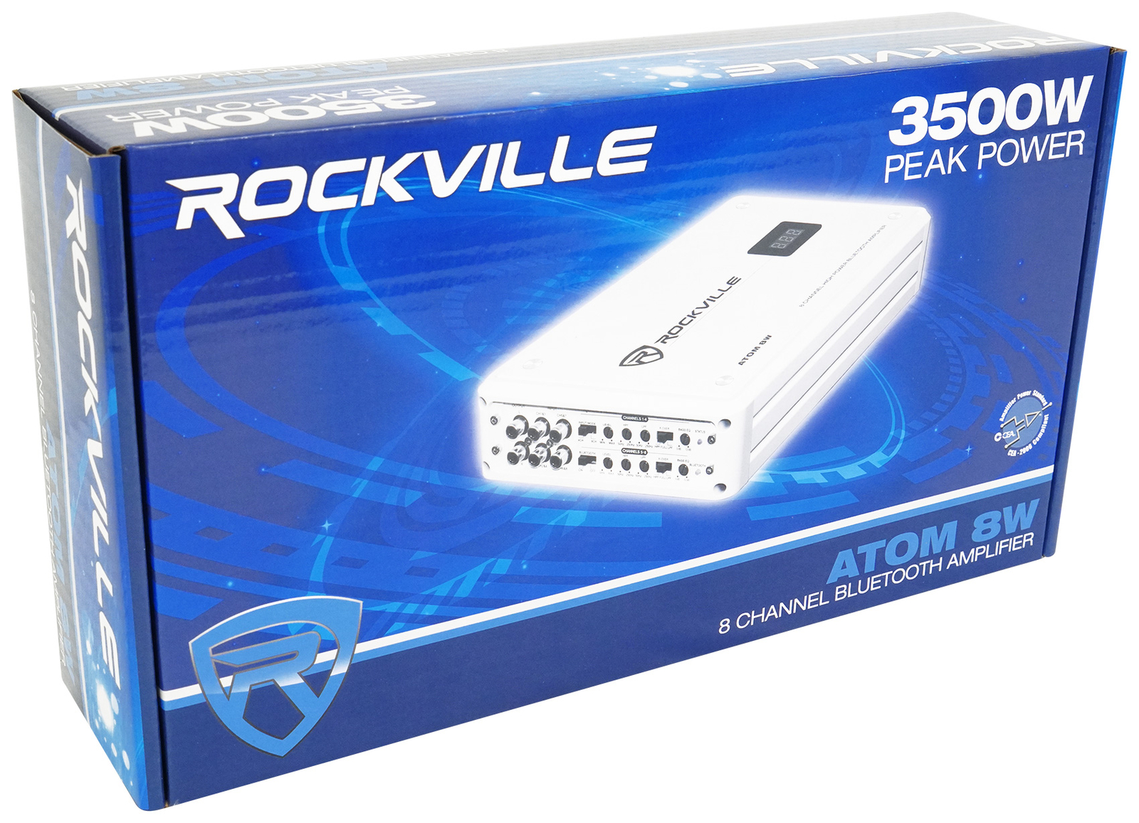Rockville ATOM 8W 8 Channel 3500 Watt Marine/Boat Amplifier Amp w/Bluetooth