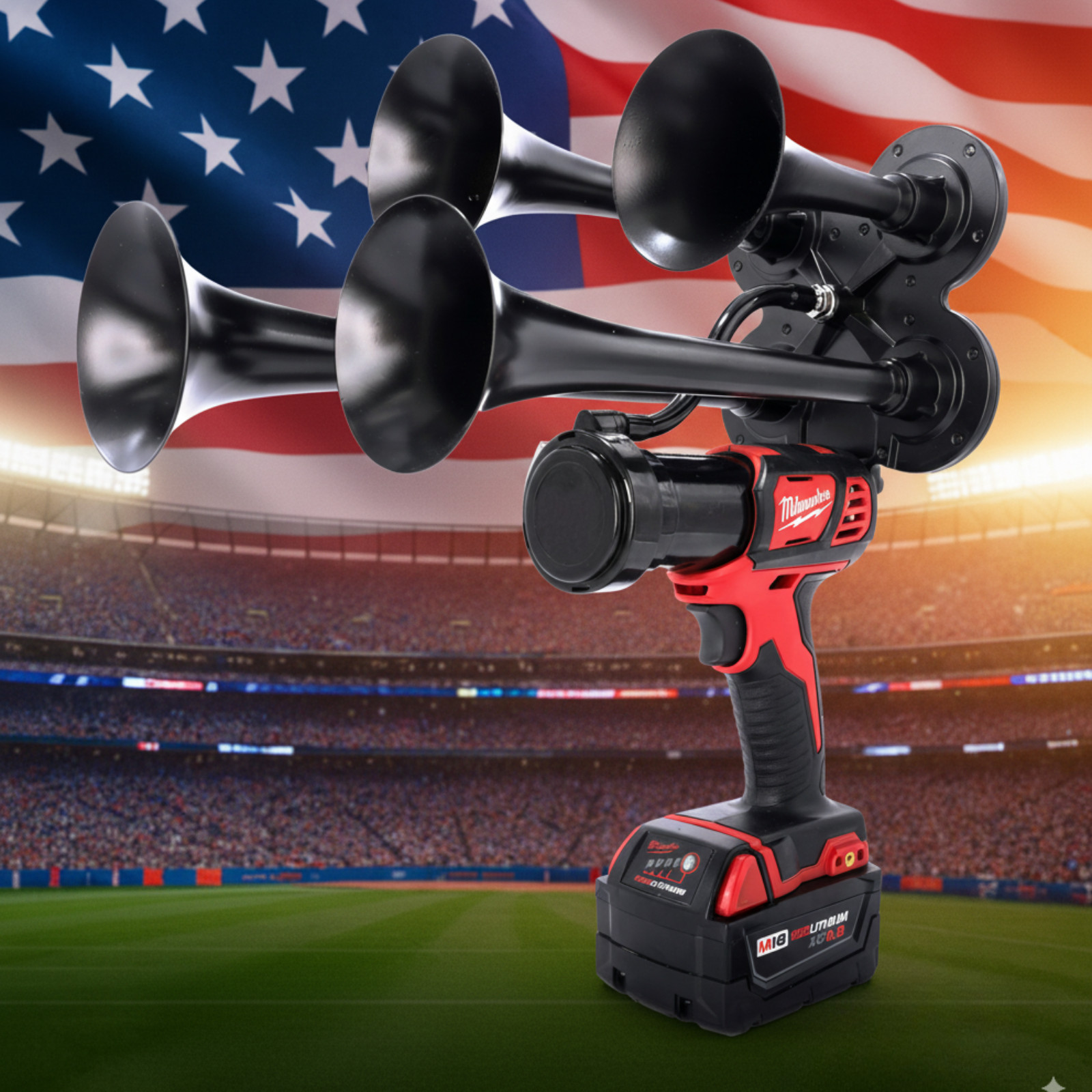 💥Milwaukee PREMIUM 18V impact Train Air Horn 4X QUADRUPLE Loud Air Trumpet