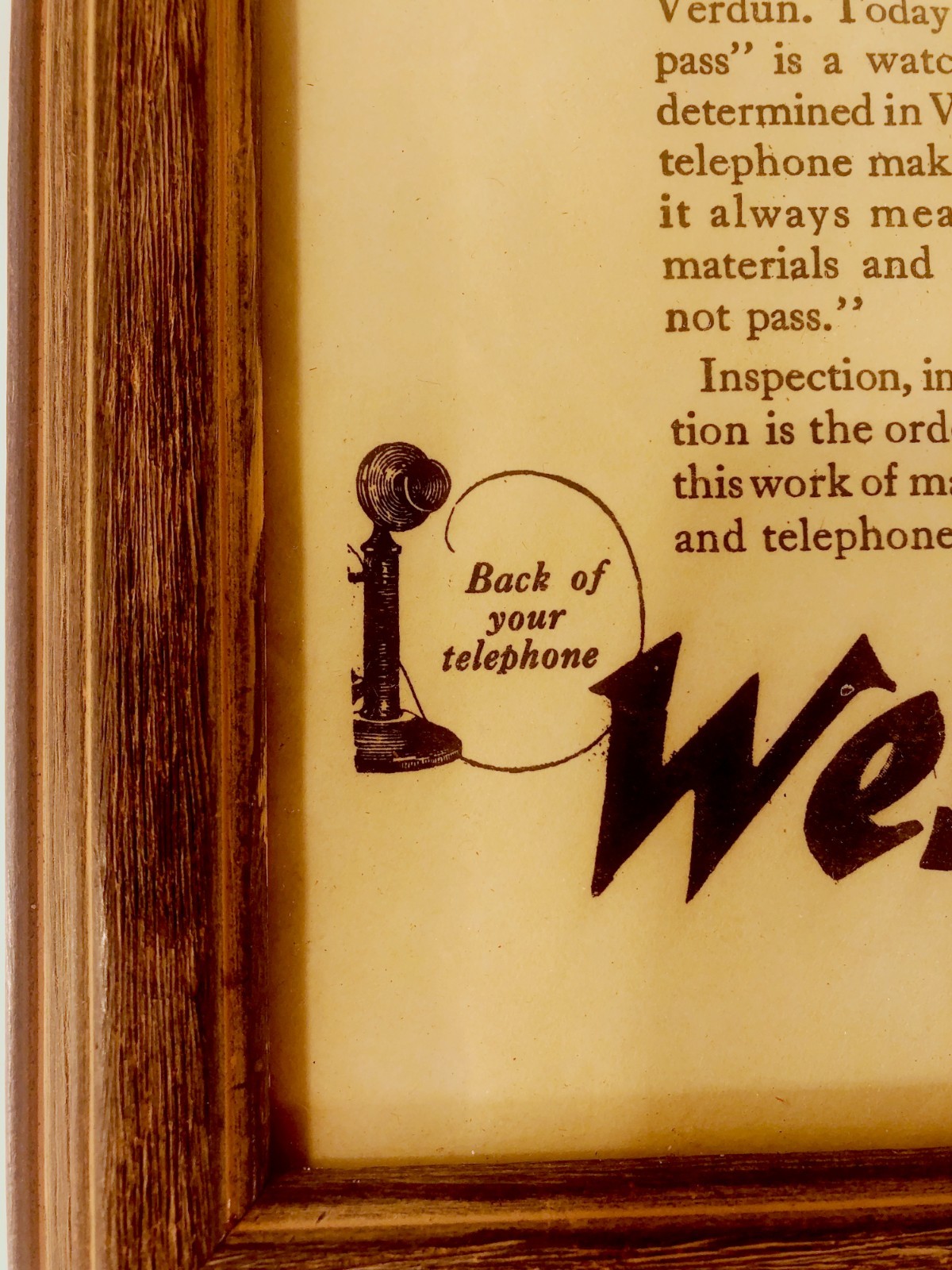 Vintage Early 1900's Western Electric Framed Advertising 4 Candlestick Telephone