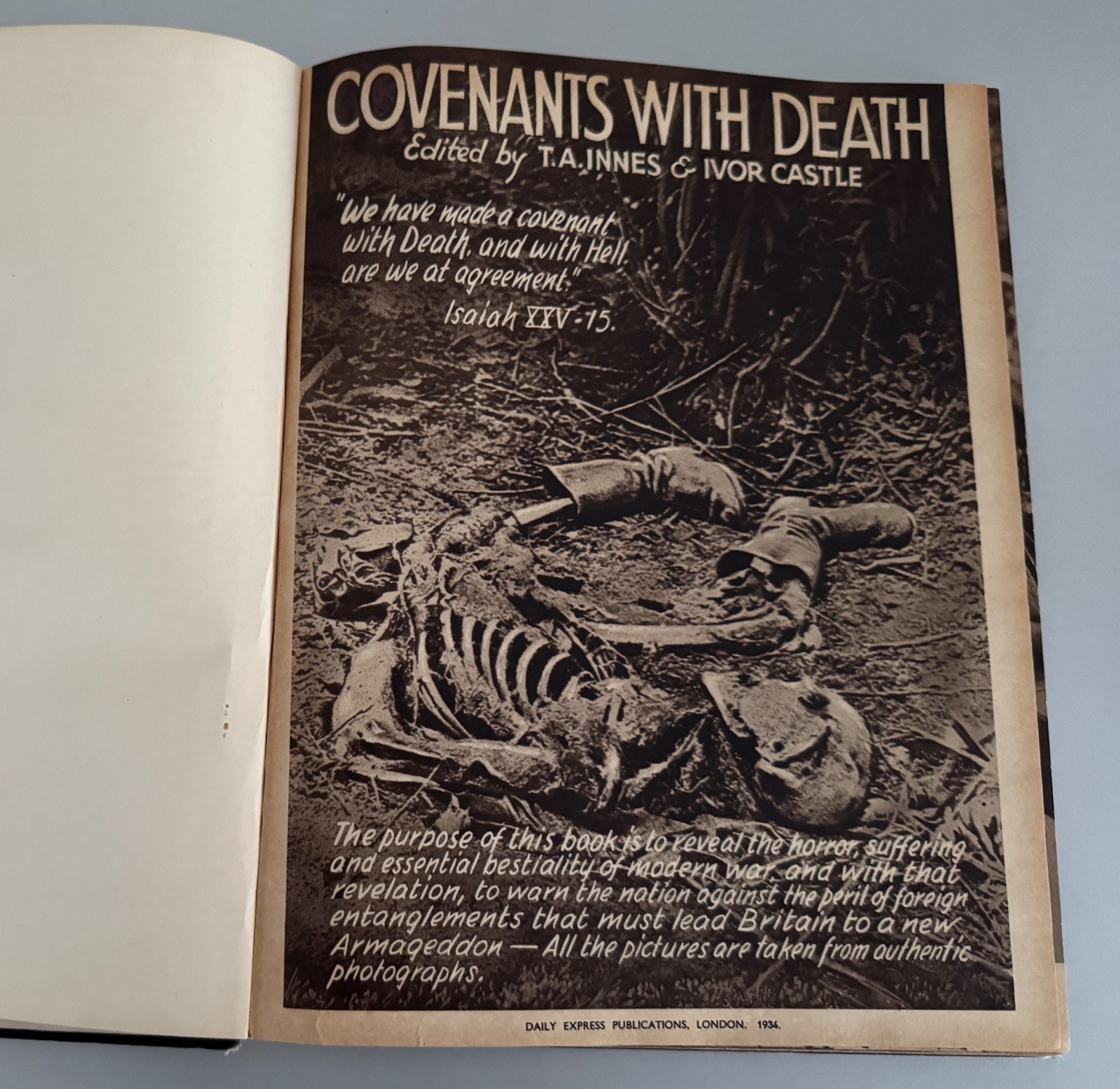 Covenants With Death. Daily Express 1934. The Horror of War 1914-18. Scarce