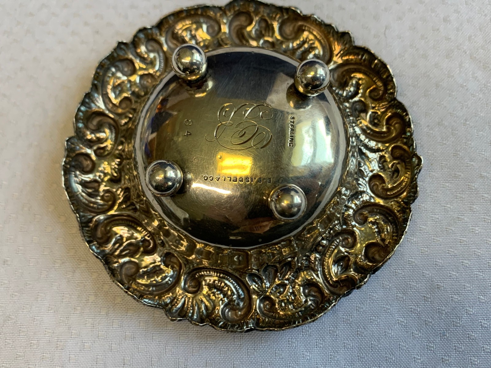 Antique Sterling Silver Condiment Dish Master Salt Cellar 38.9g Floral Repousse