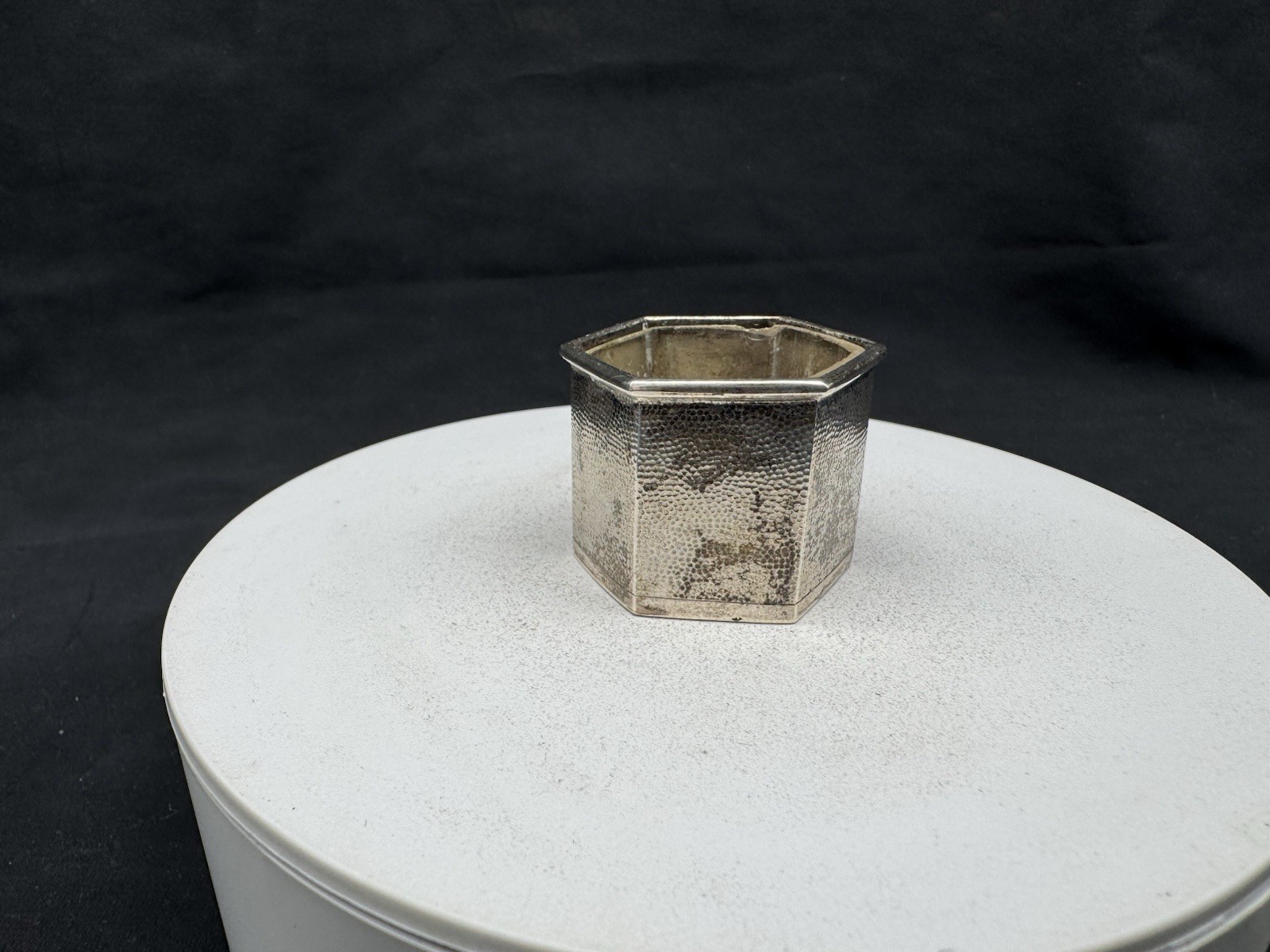 Antique Chinese Export Sterling Silver Salt Cellar w/ Glass Insert