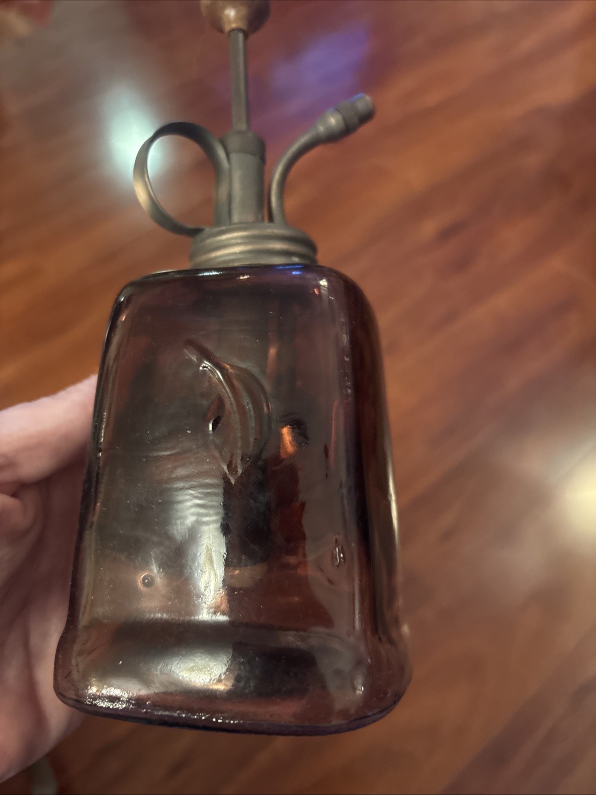 Vintage Purple Amethyst Glass Plant Mister Metal Pump