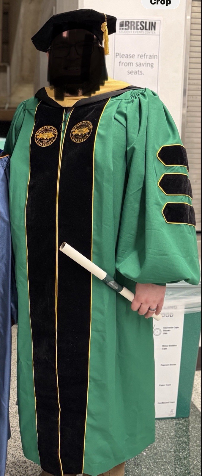 Michigan State University Green Graduation Gown Phd Adult Size XXL Doctoral