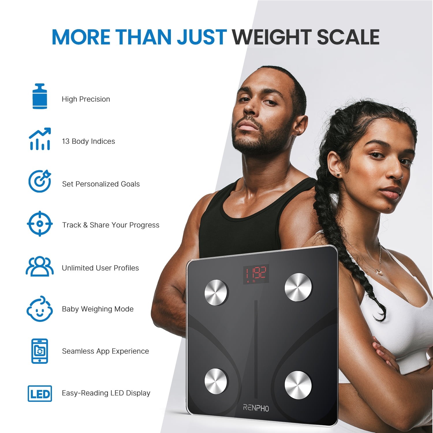 RENPHO Smart Body Fat Scale Weight Scale Body Bathroom Scale Bluetooth, 380 lbs