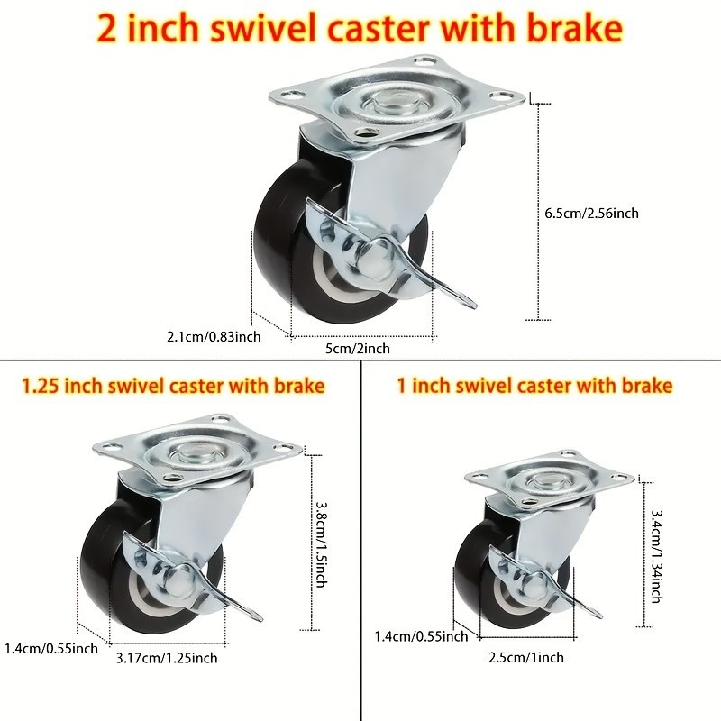 Swivel Caster Wheels with Brake - Quiet, 360° Rotating for Furniture & Carts