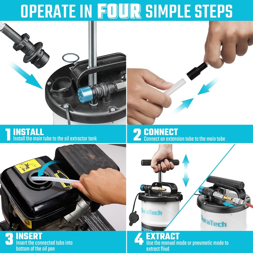 DURATECH 6.5L Oil Extractor Pump Pneumatic/Manual Oil Change Fluid Extractor USA